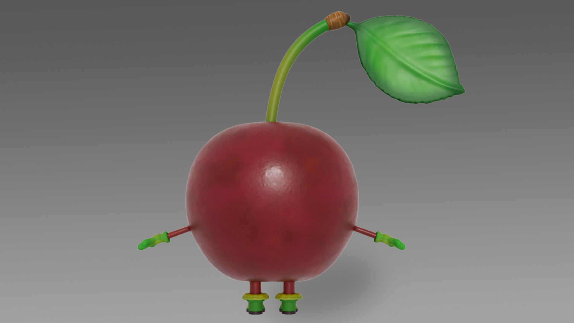 Cherry with leaves Low-poly 3D model_5