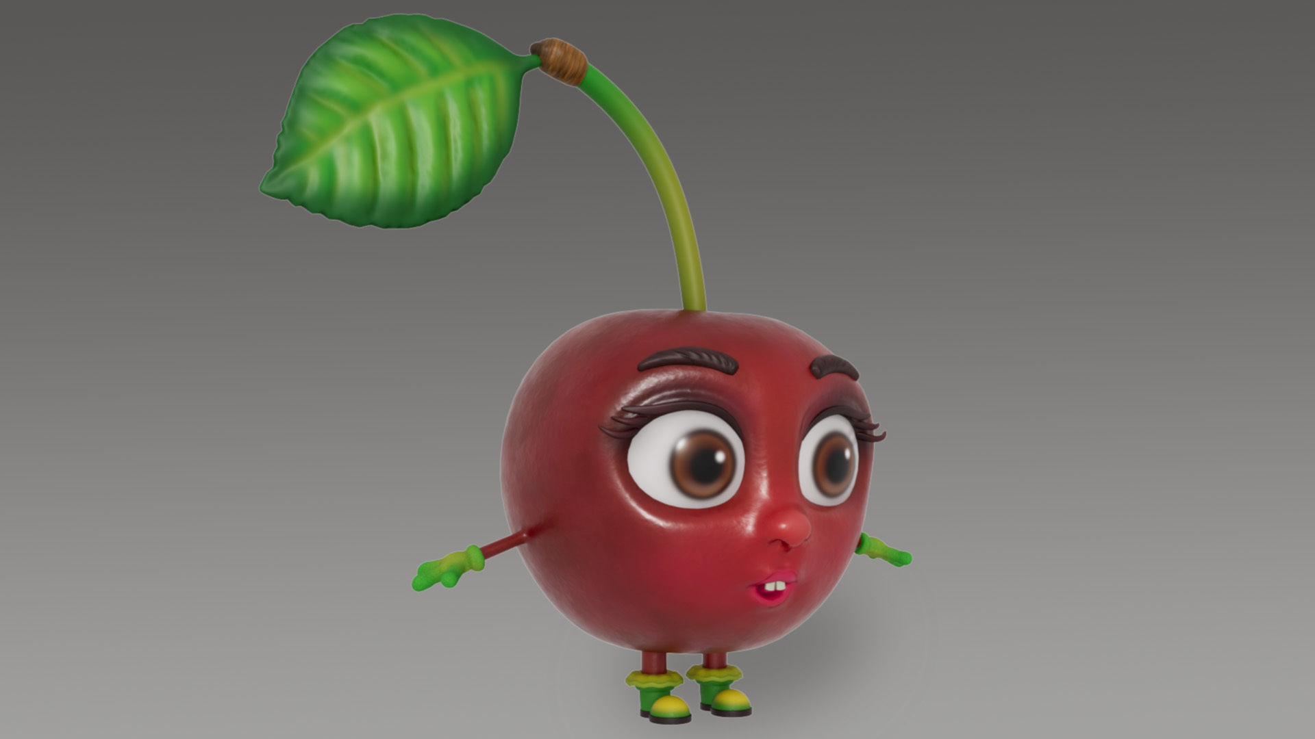 Cherry with leaves Low-poly 3D model_1