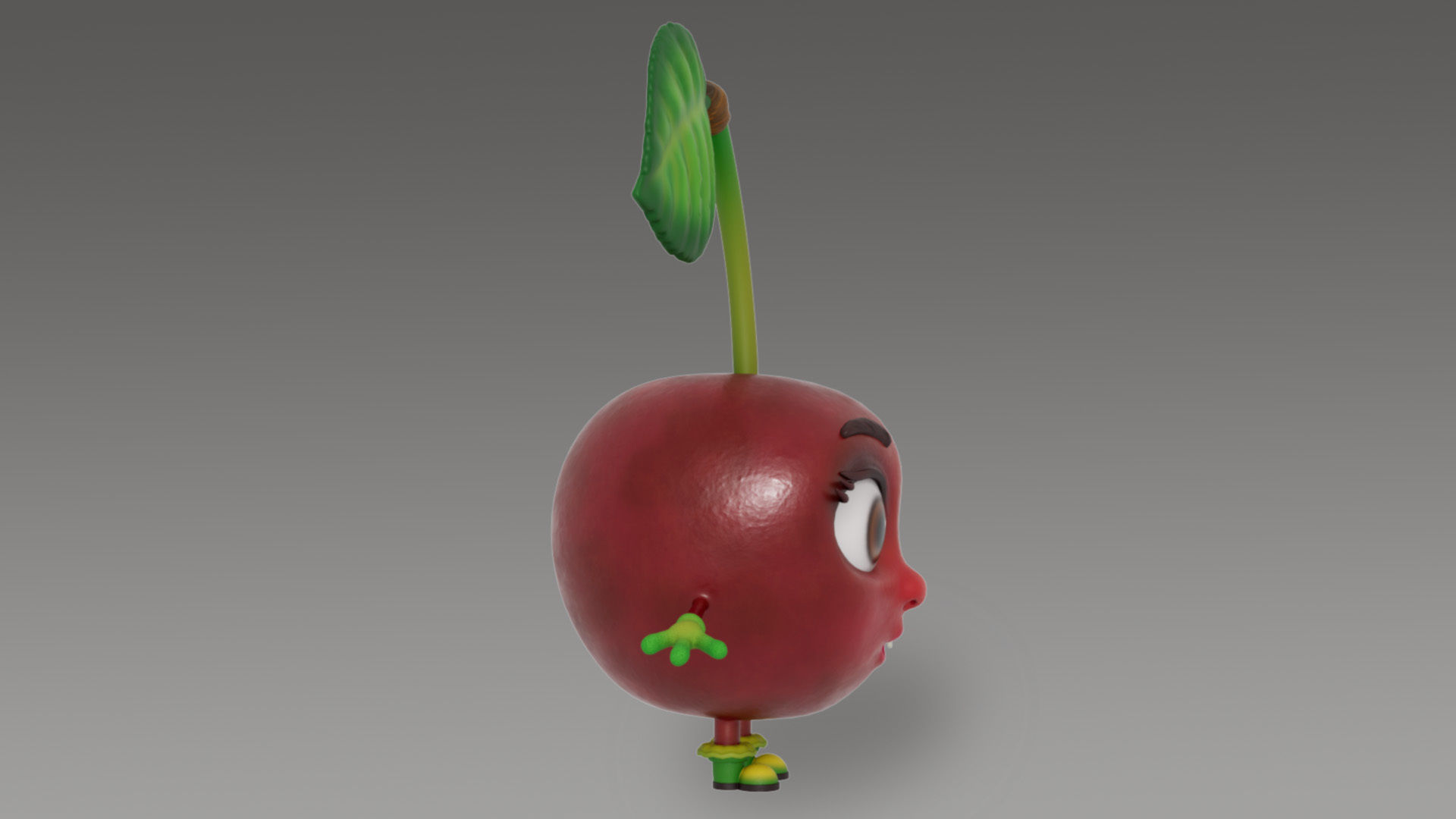Cherry with leaves Low-poly 3D model_3
