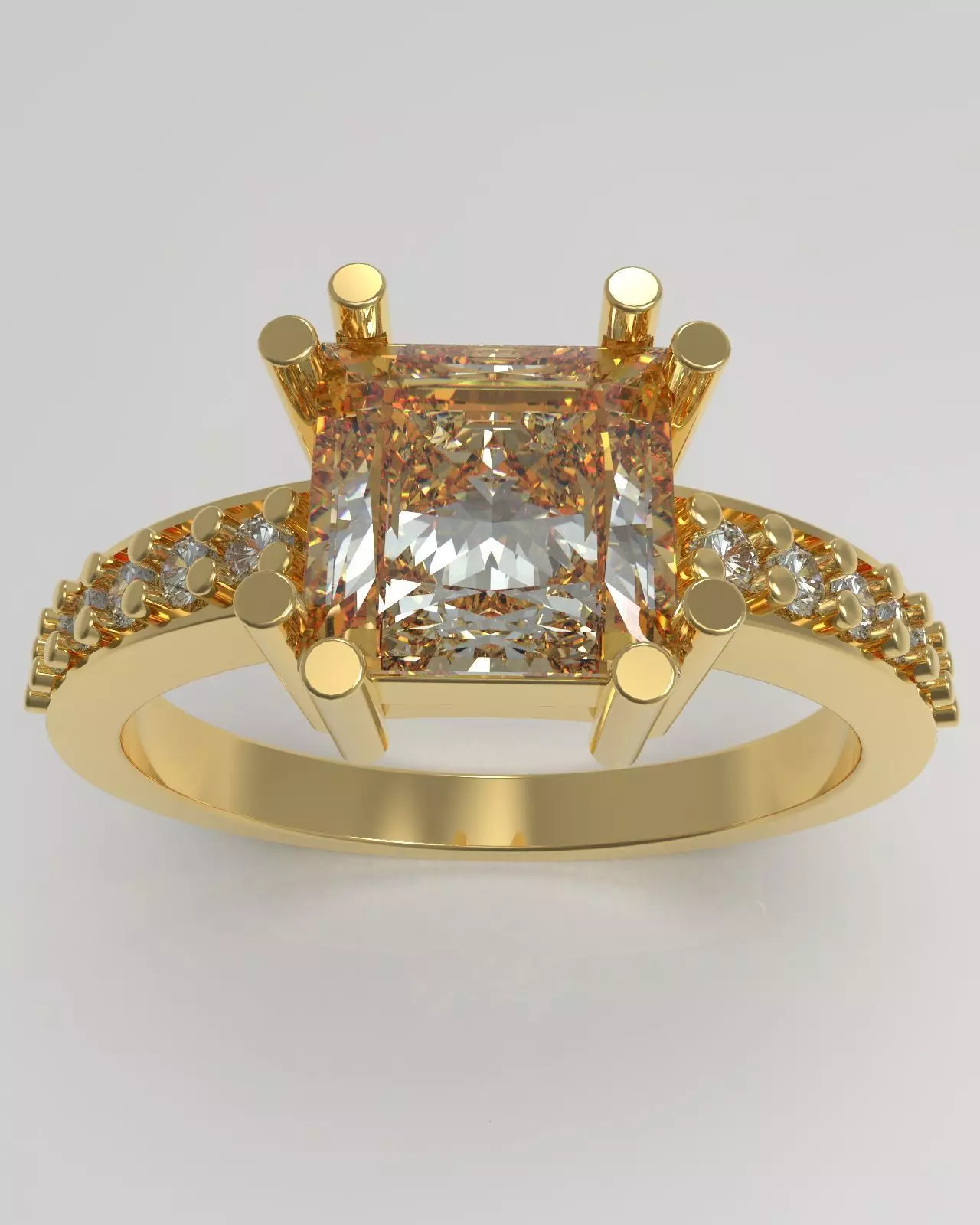 Engagement ring with princess cut gem 3D print model