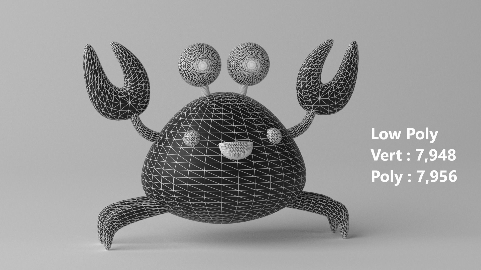 Cartoon Cute Little Crab Low-poly 3D model_3