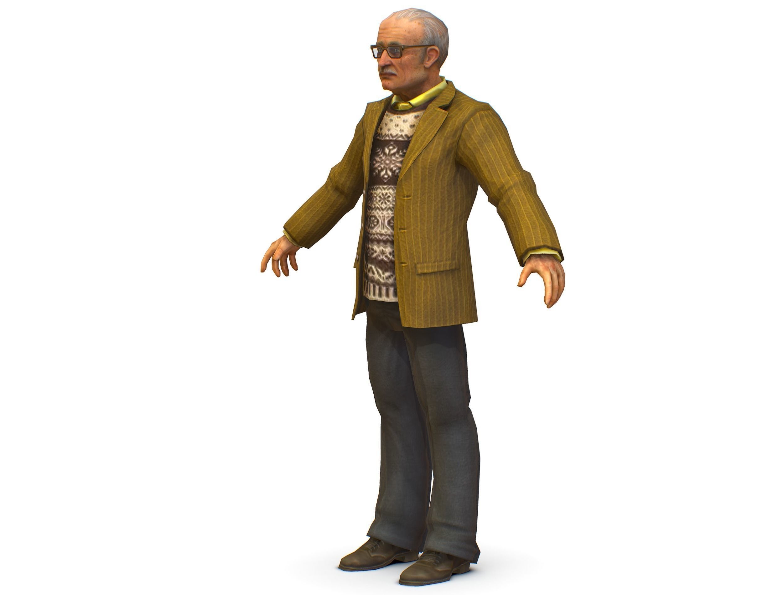 Old Man Professor Sweater Jacket Glasses Low-poly 3D model_2