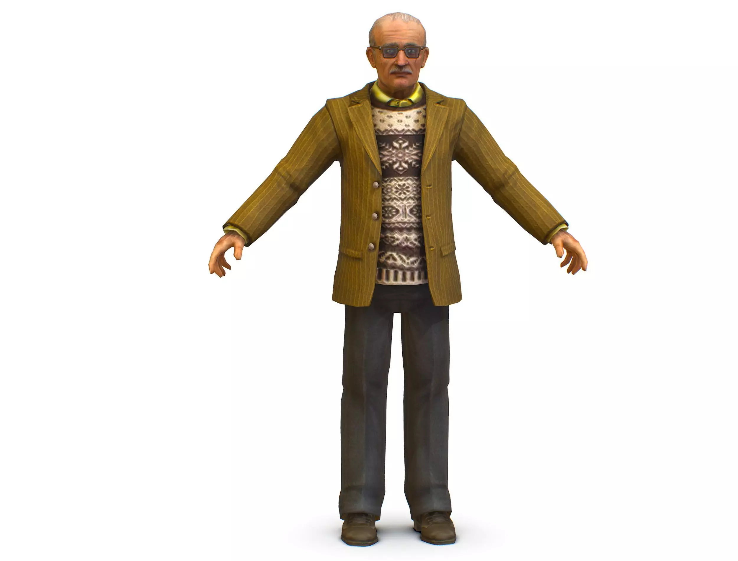 Old Man Professor Sweater Jacket Glasses Low-poly 3D model_0