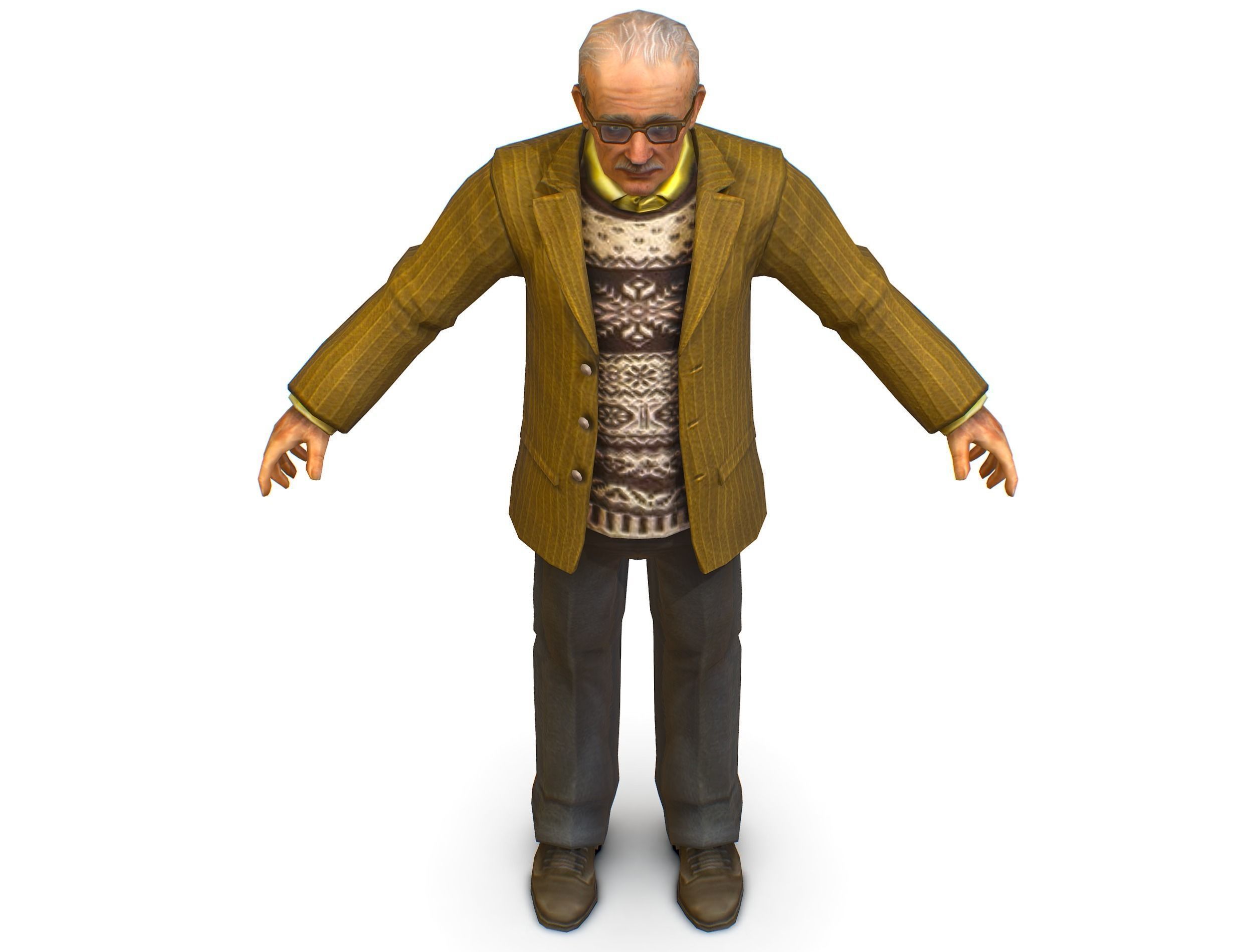 Old Man Professor Sweater Jacket Glasses Low-poly 3D model_9