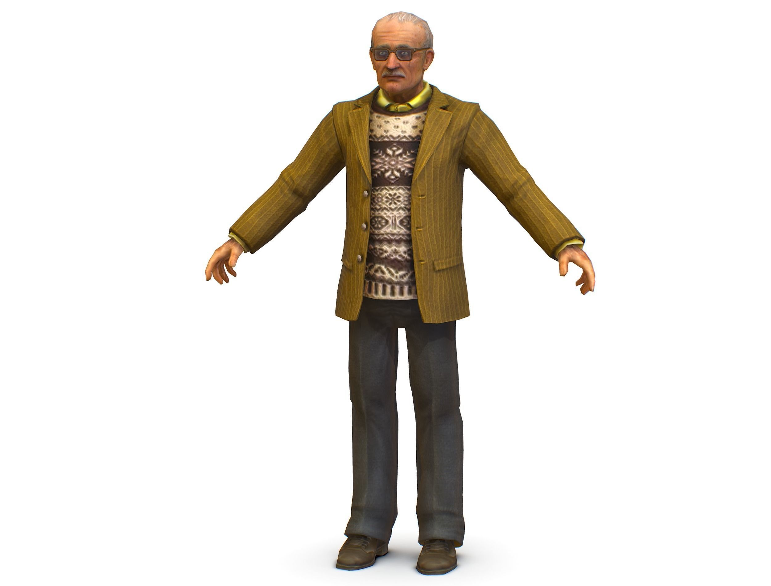Old Man Professor Sweater Jacket Glasses Low-poly 3D model_1