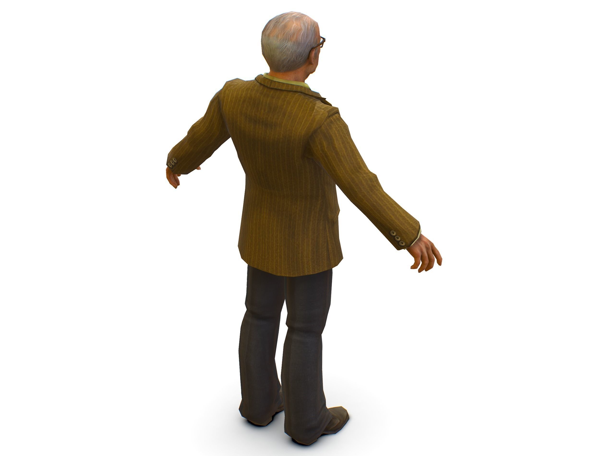 Old Man Professor Sweater Jacket Glasses Low-poly 3D model_12