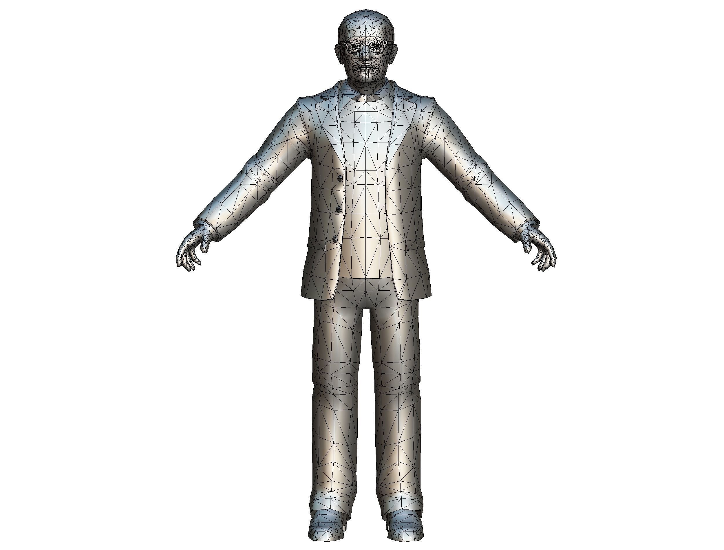 Old Man Professor Sweater Jacket Glasses Low-poly 3D model_14