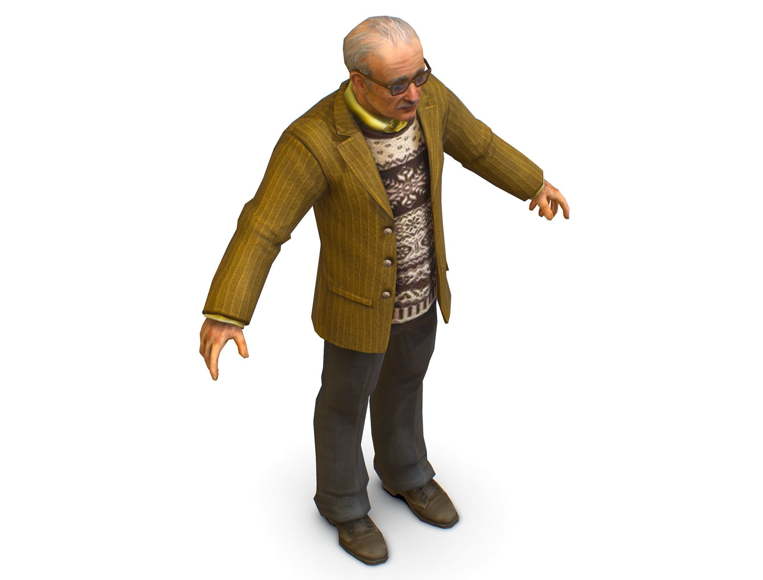 Old Man Professor Sweater Jacket Glasses Low-poly 3D model_8
