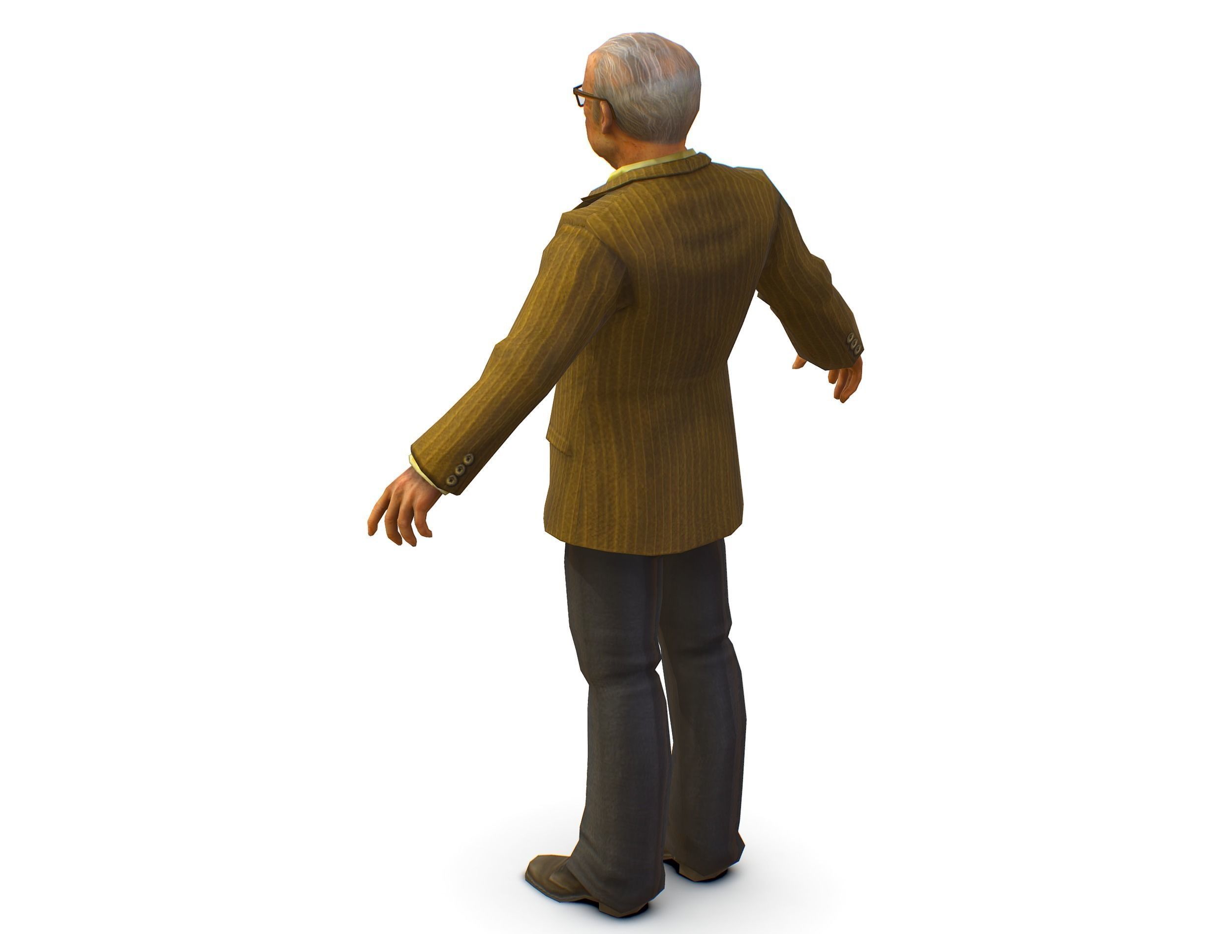 Old Man Professor Sweater Jacket Glasses Low-poly 3D model_4