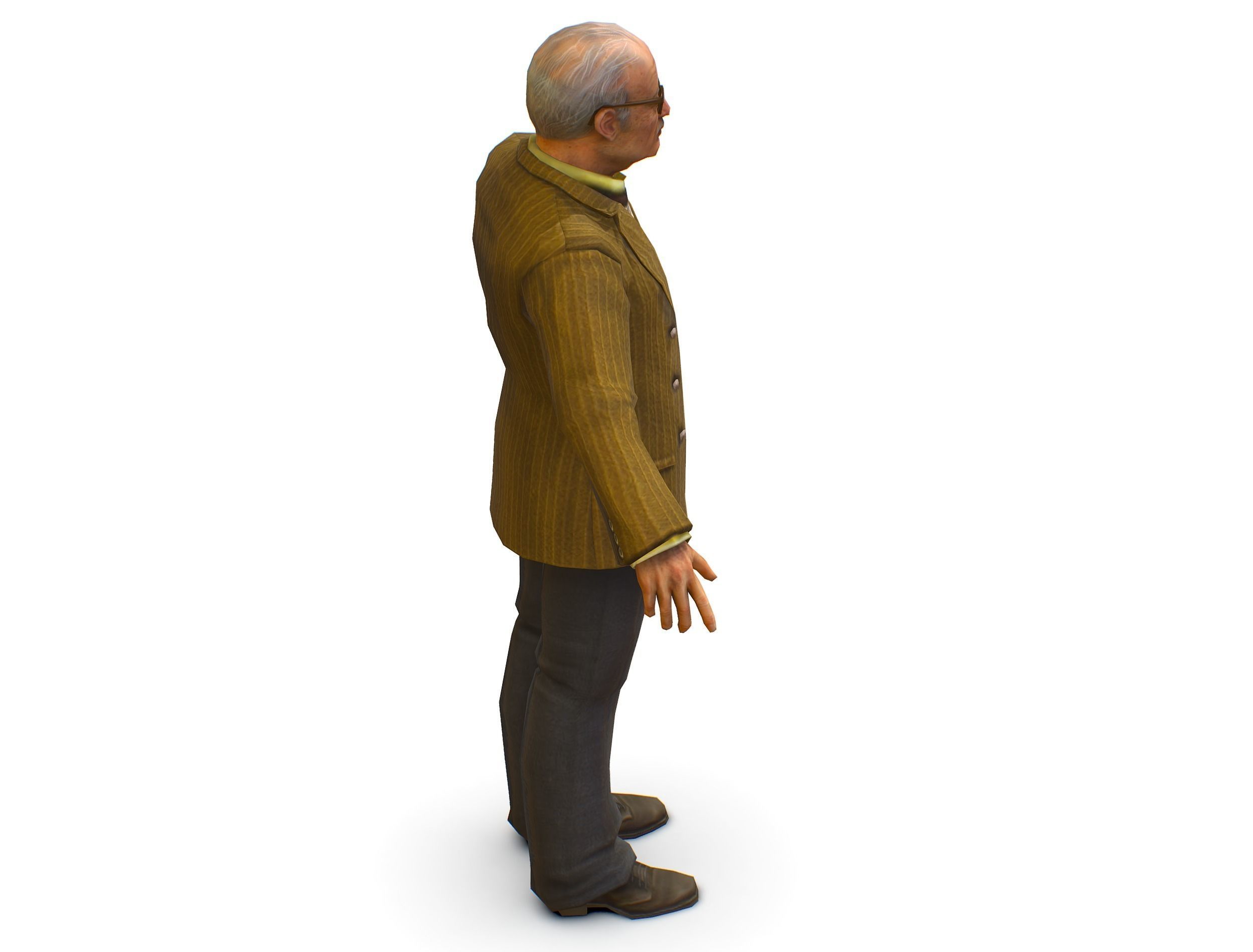 Old Man Professor Sweater Jacket Glasses Low-poly 3D model_7