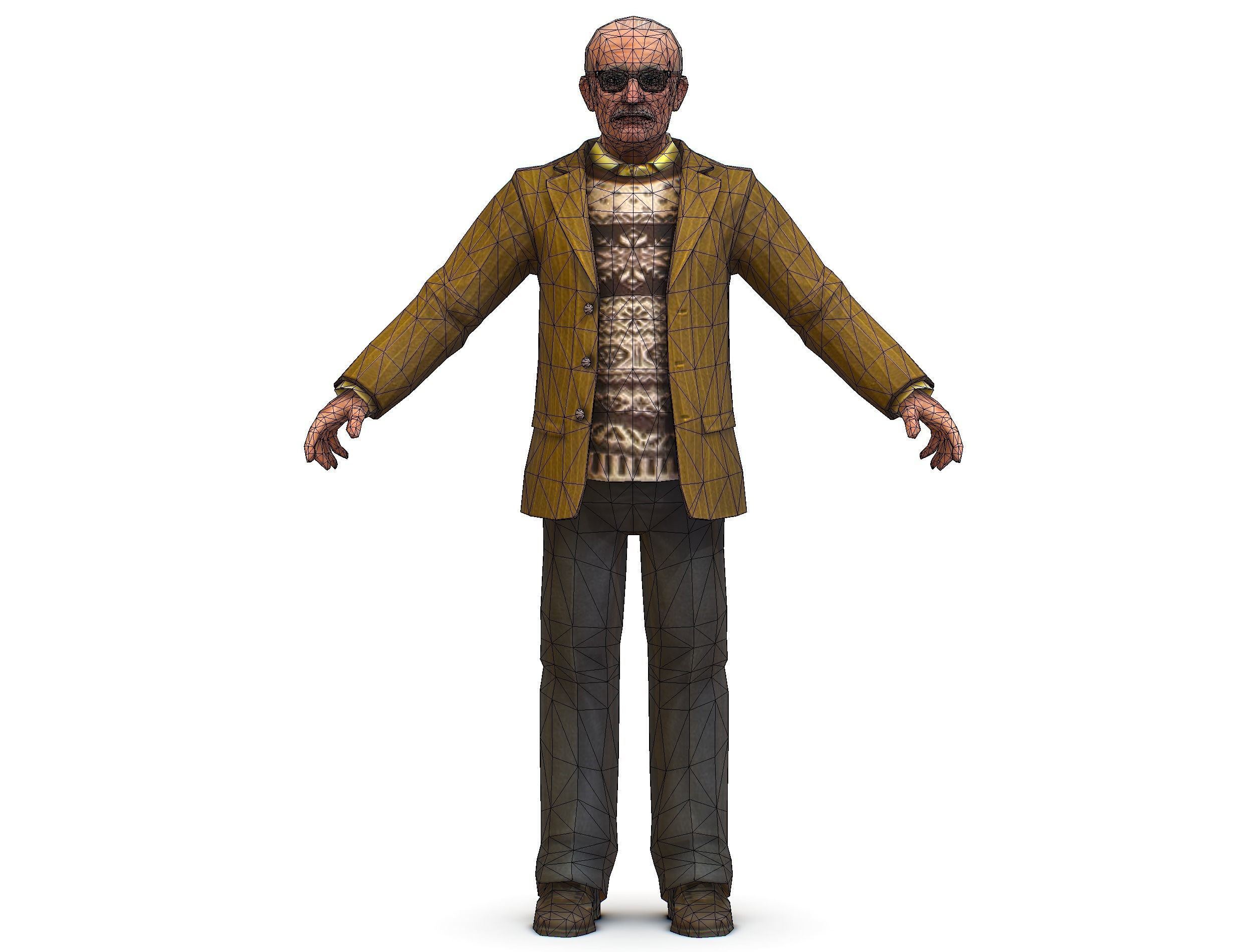 Old Man Professor Sweater Jacket Glasses Low-poly 3D model_13