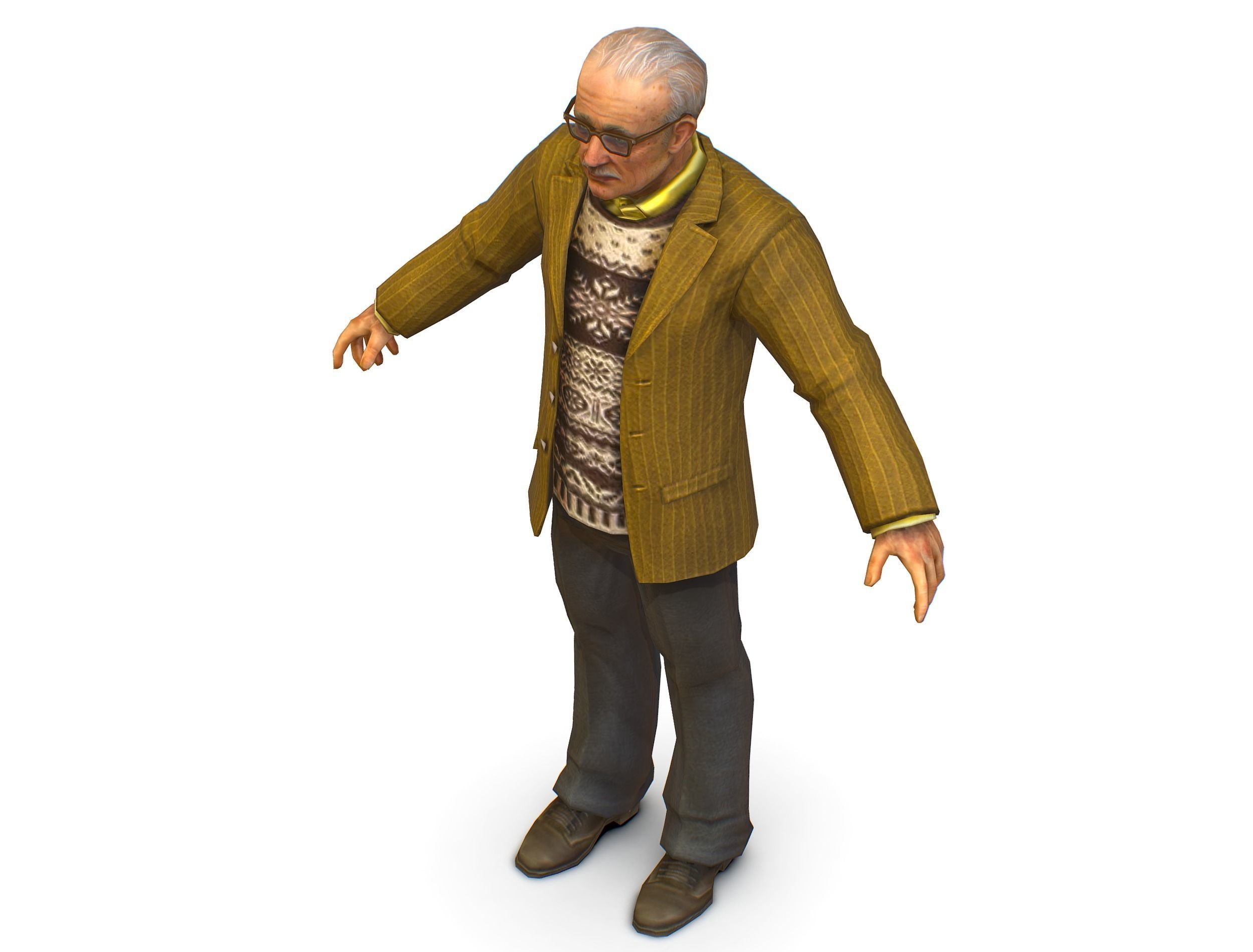 Old Man Professor Sweater Jacket Glasses Low-poly 3D model_10