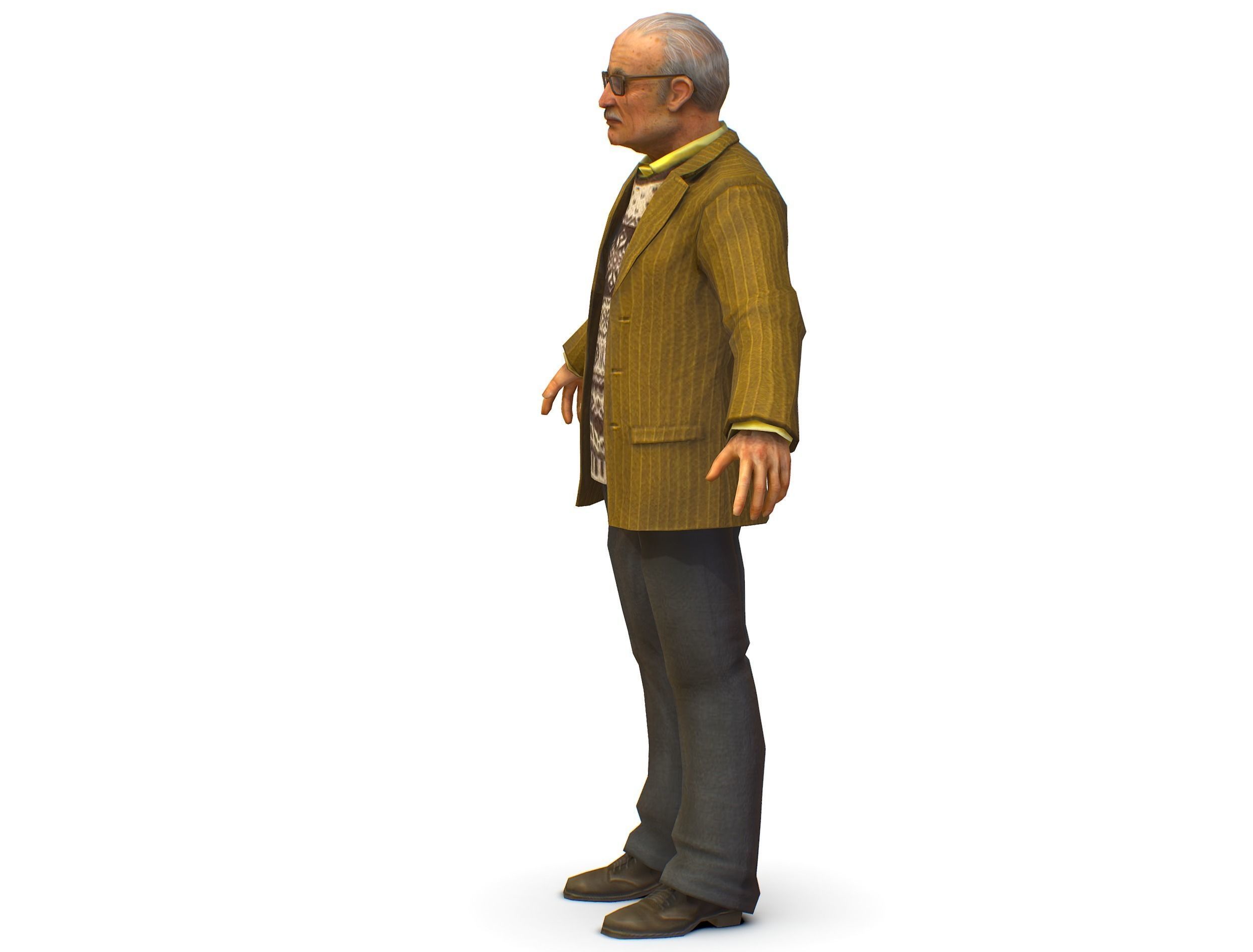 Old Man Professor Sweater Jacket Glasses Low-poly 3D model_3