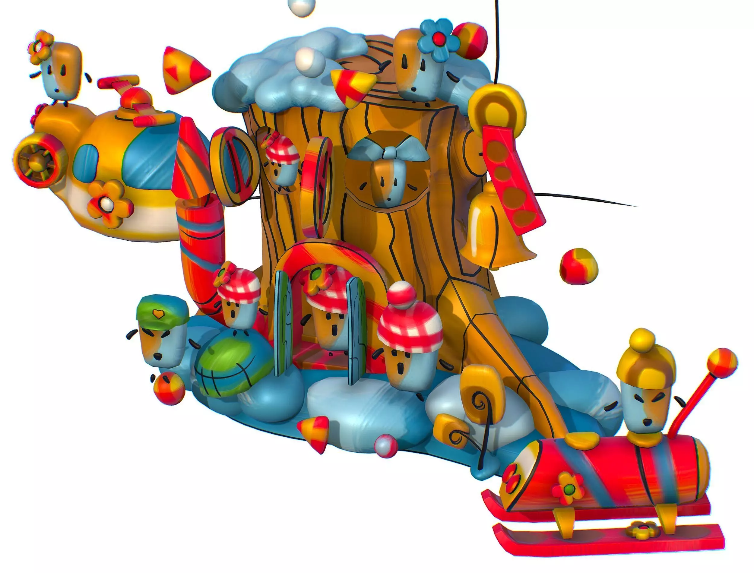 Funny Lilliputian Family Winter Stump House Low-poly 3D model