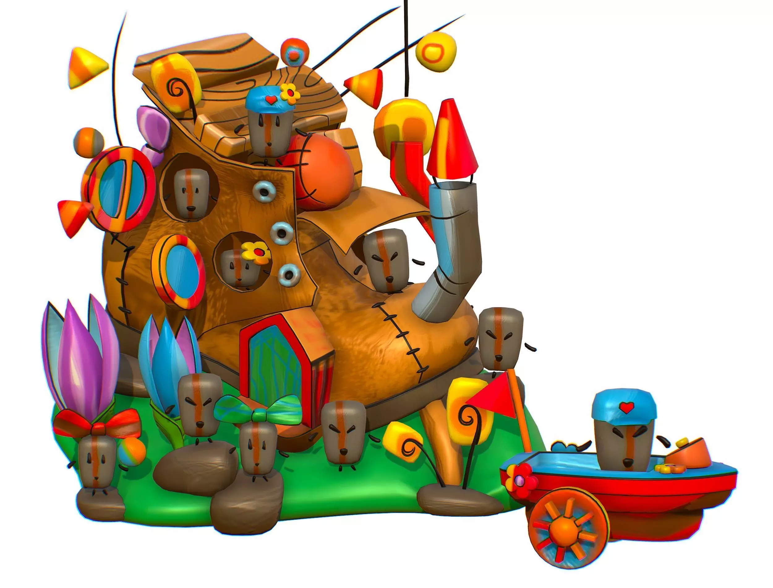 Funny Lilliputian Family Old Boot House Low-poly 3D model