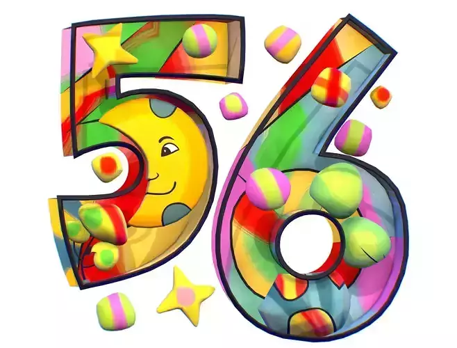 Cartoon 3D illustration Number 5 6 Space Low-poly 3D model