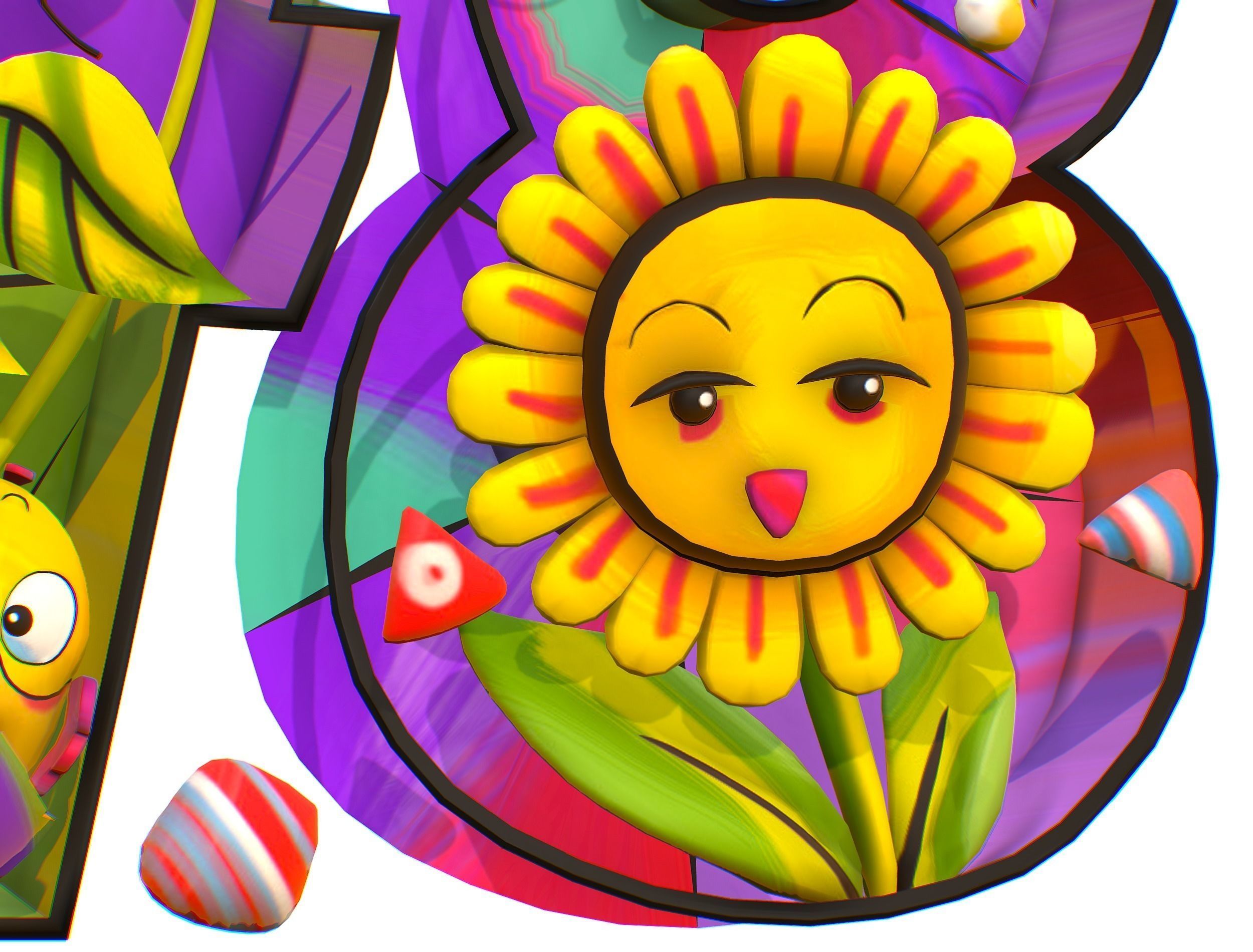 Cartoon 3D illustration Number 7 8 Bird Flower Low-poly 3D model_7