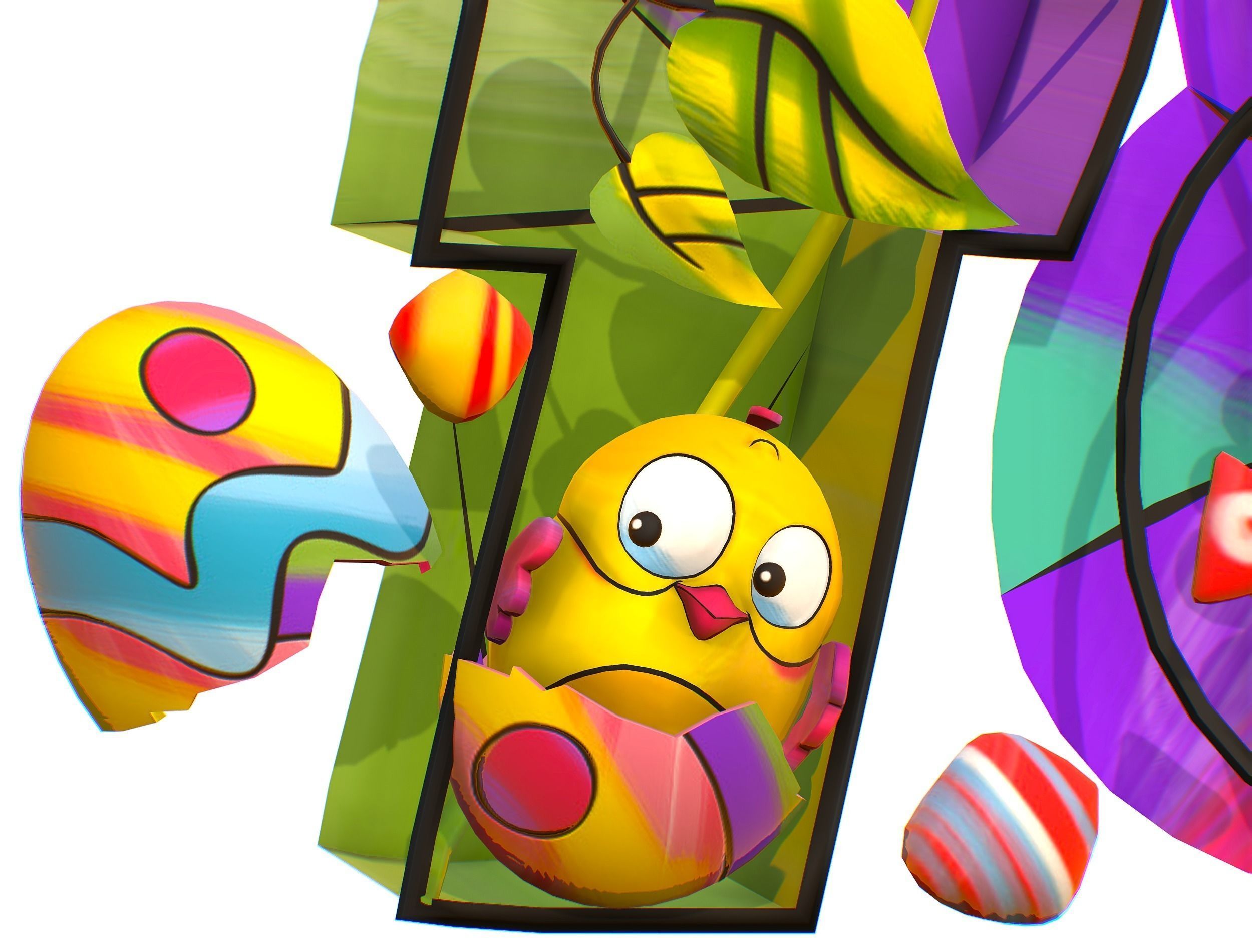 Cartoon 3D illustration Number 7 8 Bird Flower Low-poly 3D model_6