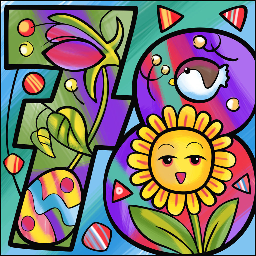 Cartoon 3D illustration Number 7 8 Bird Flower Low-poly 3D model_22