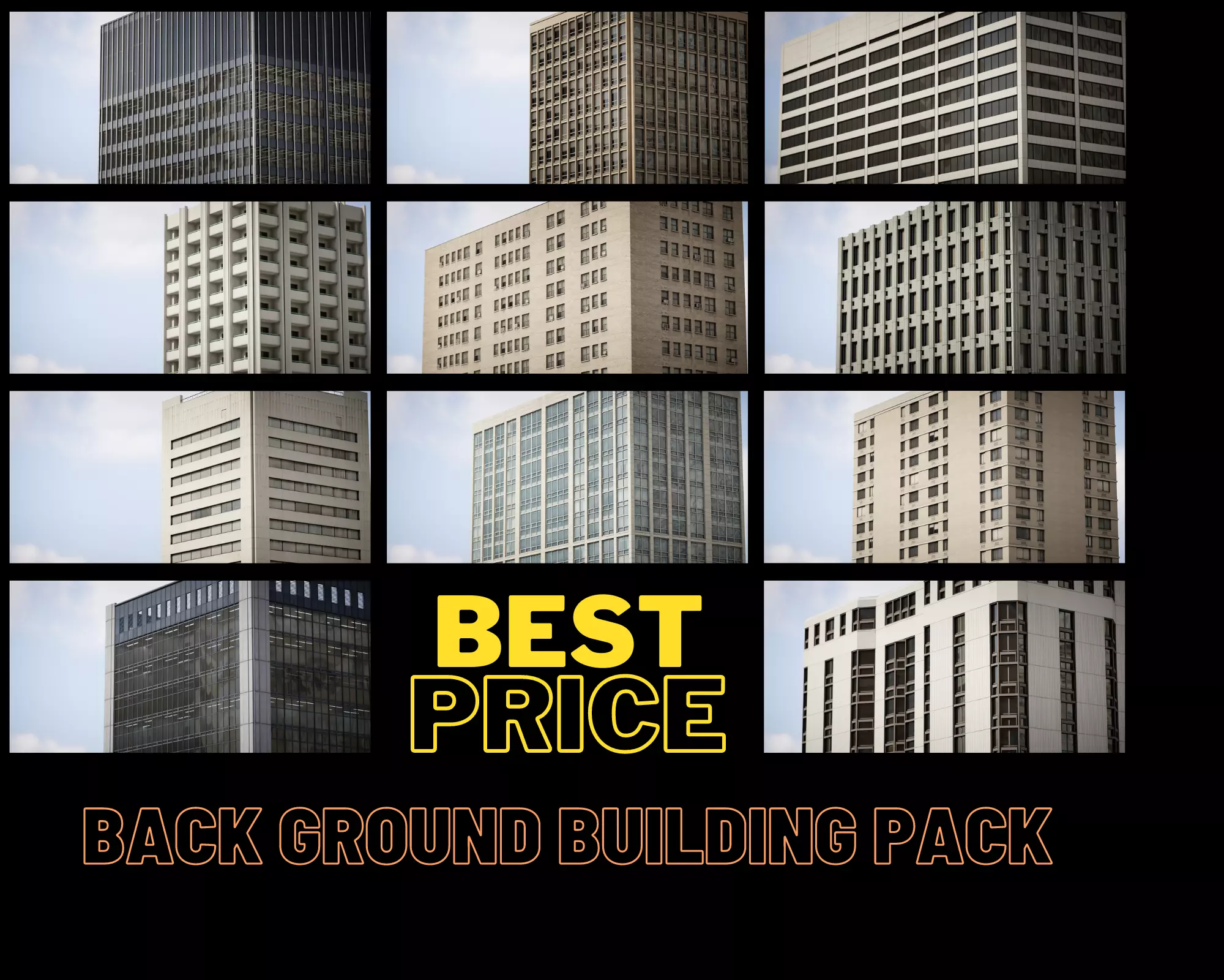 Background Building Pack Low-poly 3D model_0
