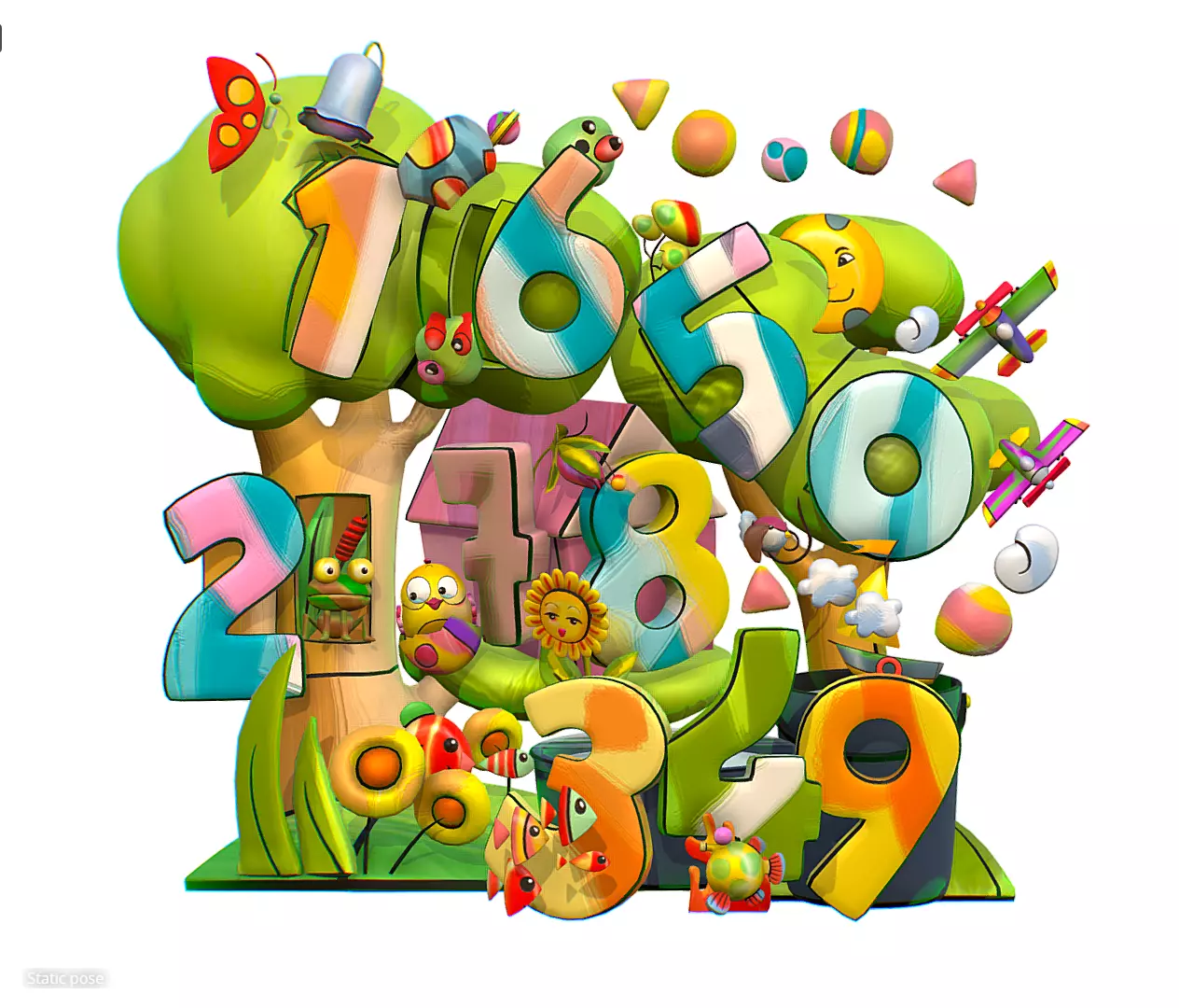 Number Animal Insect Plane Fish Low-poly 3D model