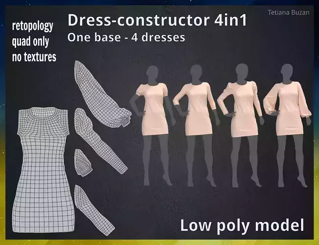 Low poly dress-constructor mannequin wearing dress Low-poly 3D model