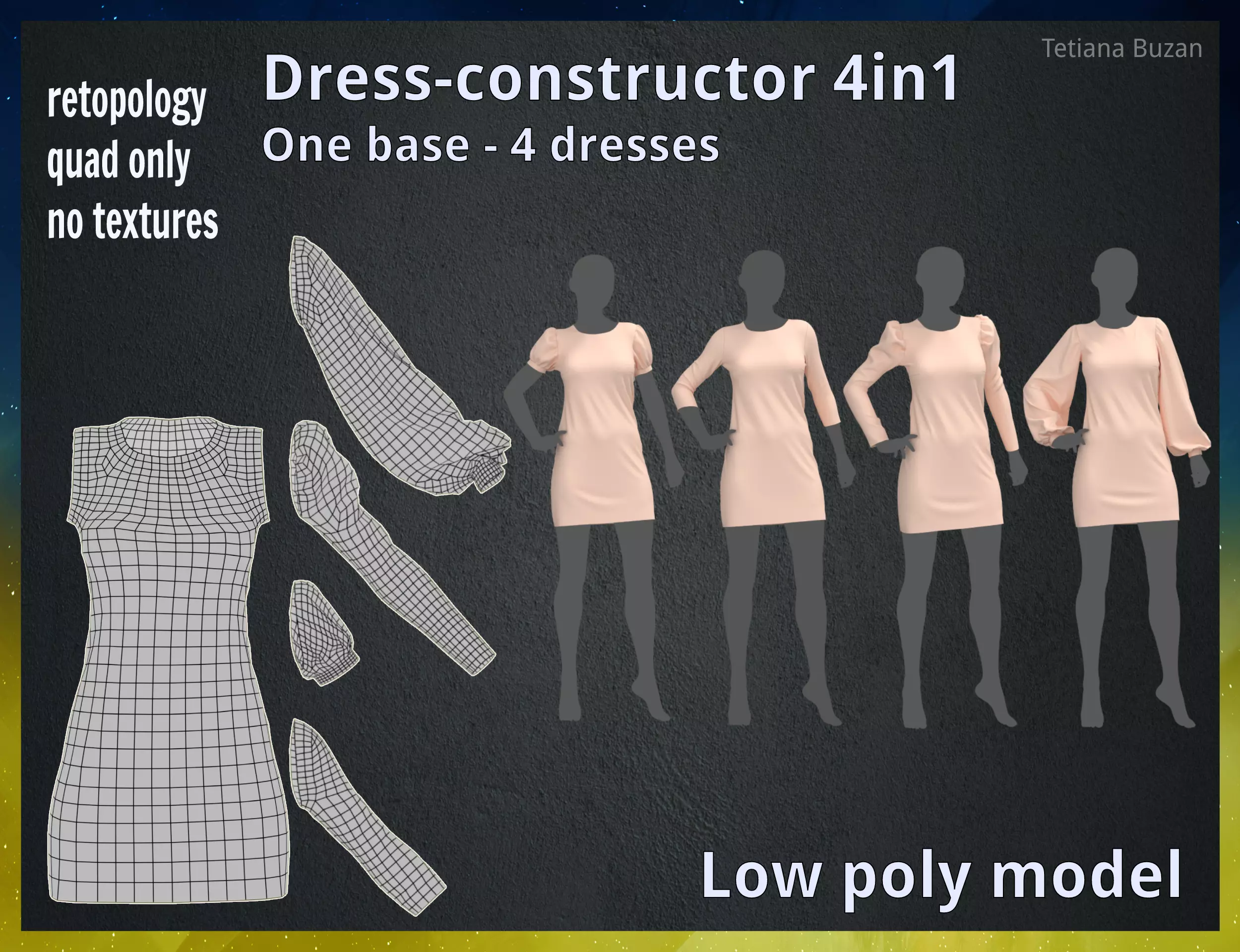 Low poly dress-constructor mannequin wearing dress Low-poly 3D model_0