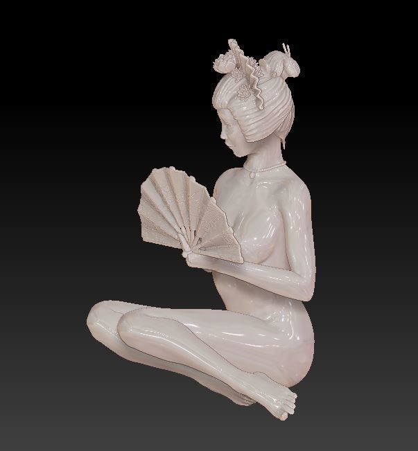 geisha holding umbrella 3D print model_7