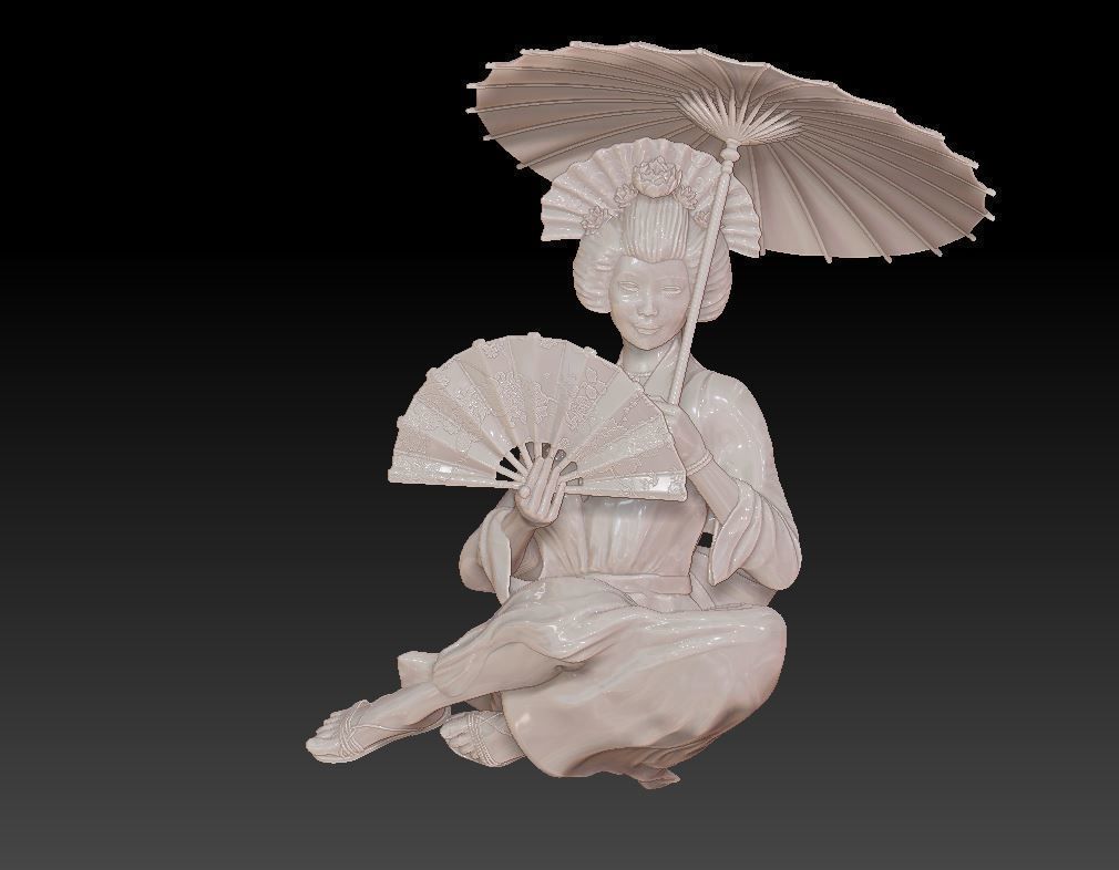 geisha holding umbrella 3D print model_6
