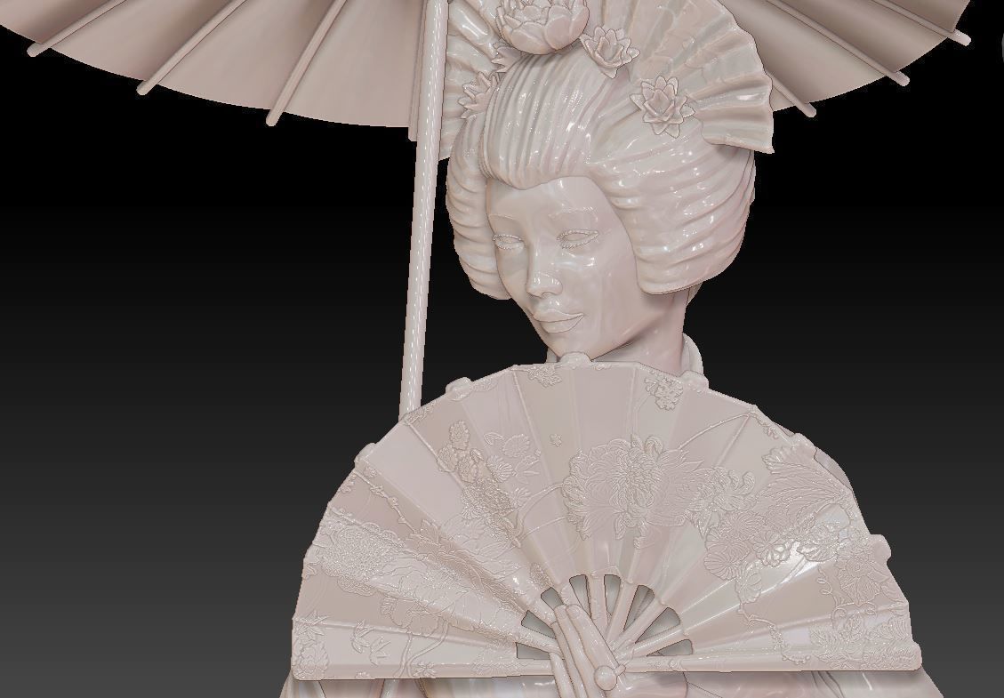 geisha holding umbrella 3D print model_1