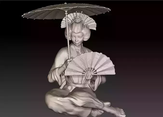 geisha holding umbrella 3D print model