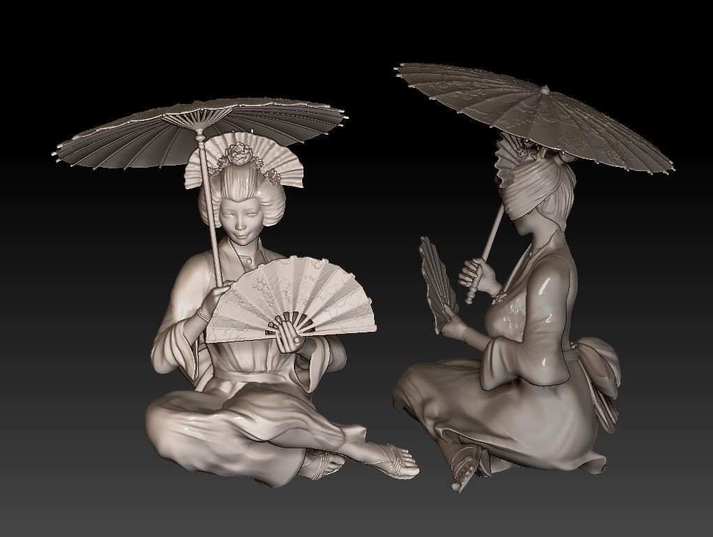 geisha holding umbrella 3D print model_5
