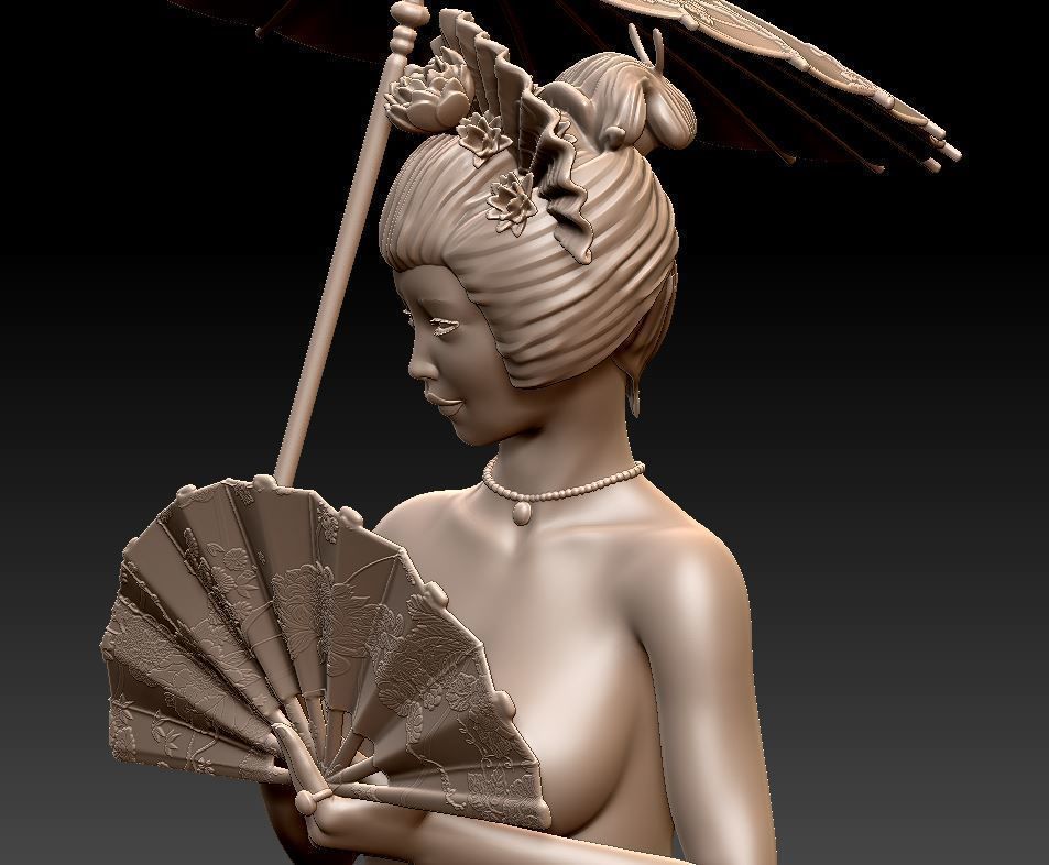 geisha holding umbrella 3D print model_4