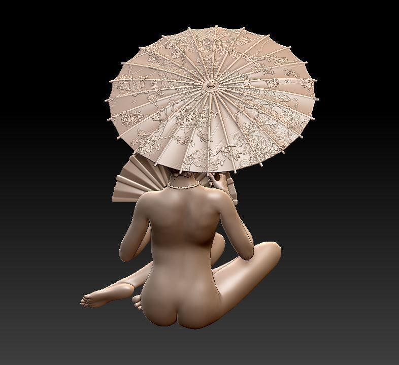 geisha holding umbrella 3D print model_3