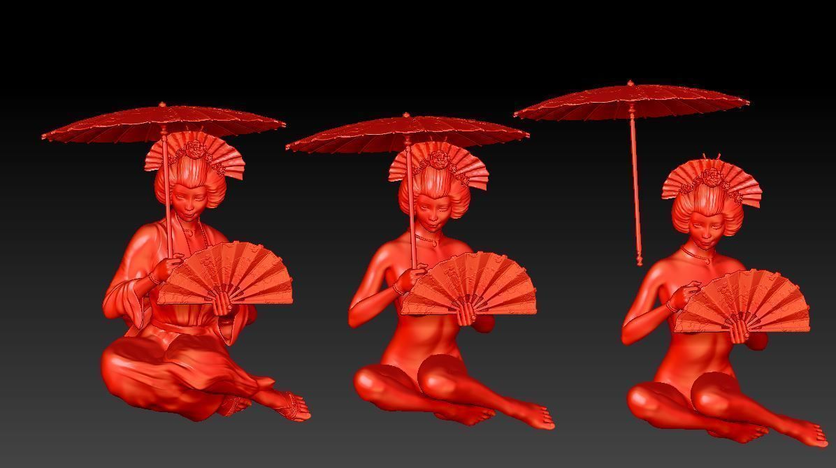 geisha holding umbrella 3D print model_8