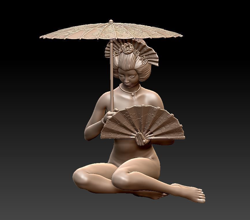 geisha holding umbrella 3D print model_2