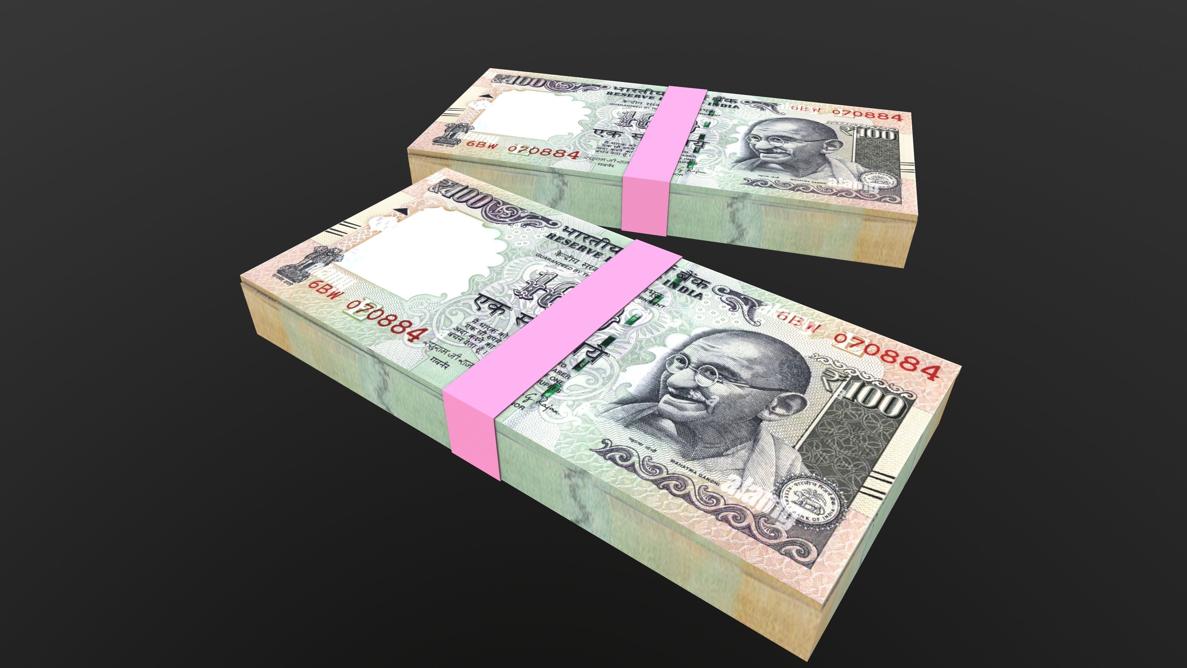 Indian 100 Note Currency Bundle AR VR PBR Low-poly 3D model_6