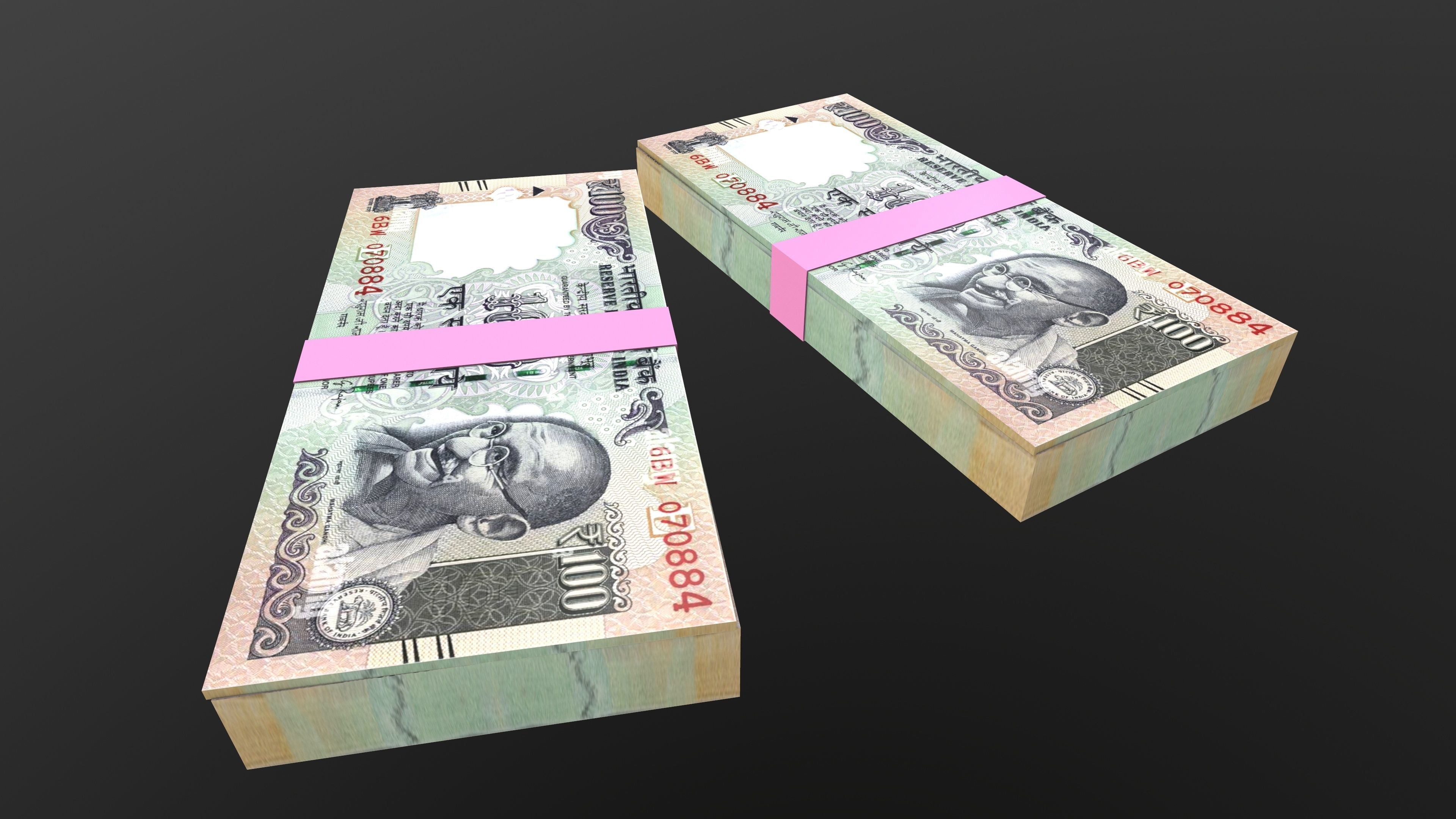 Indian 100 Note Currency Bundle AR VR PBR Low-poly 3D model_7