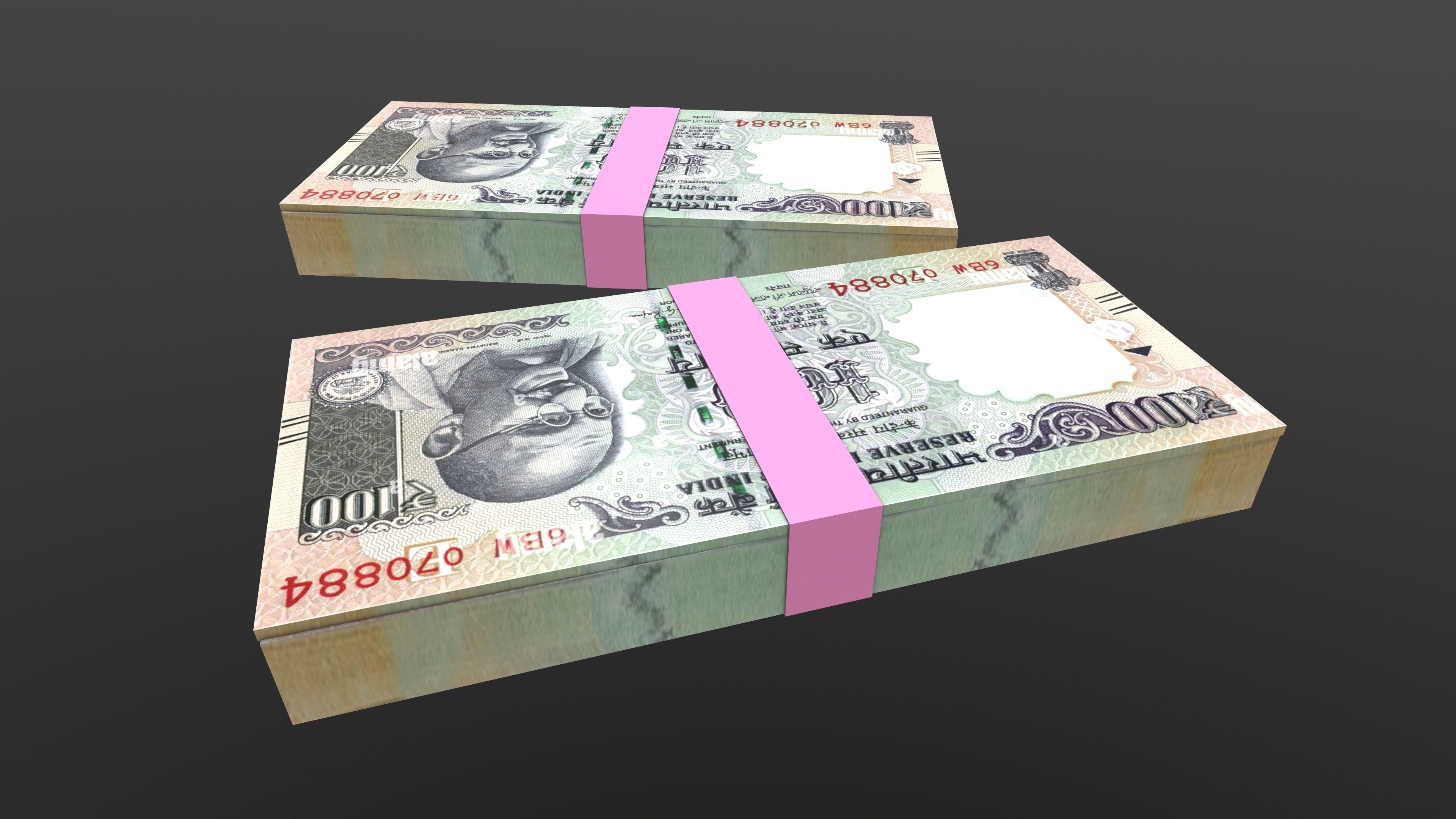 Indian 100 Note Currency Bundle AR VR PBR Low-poly 3D model_10