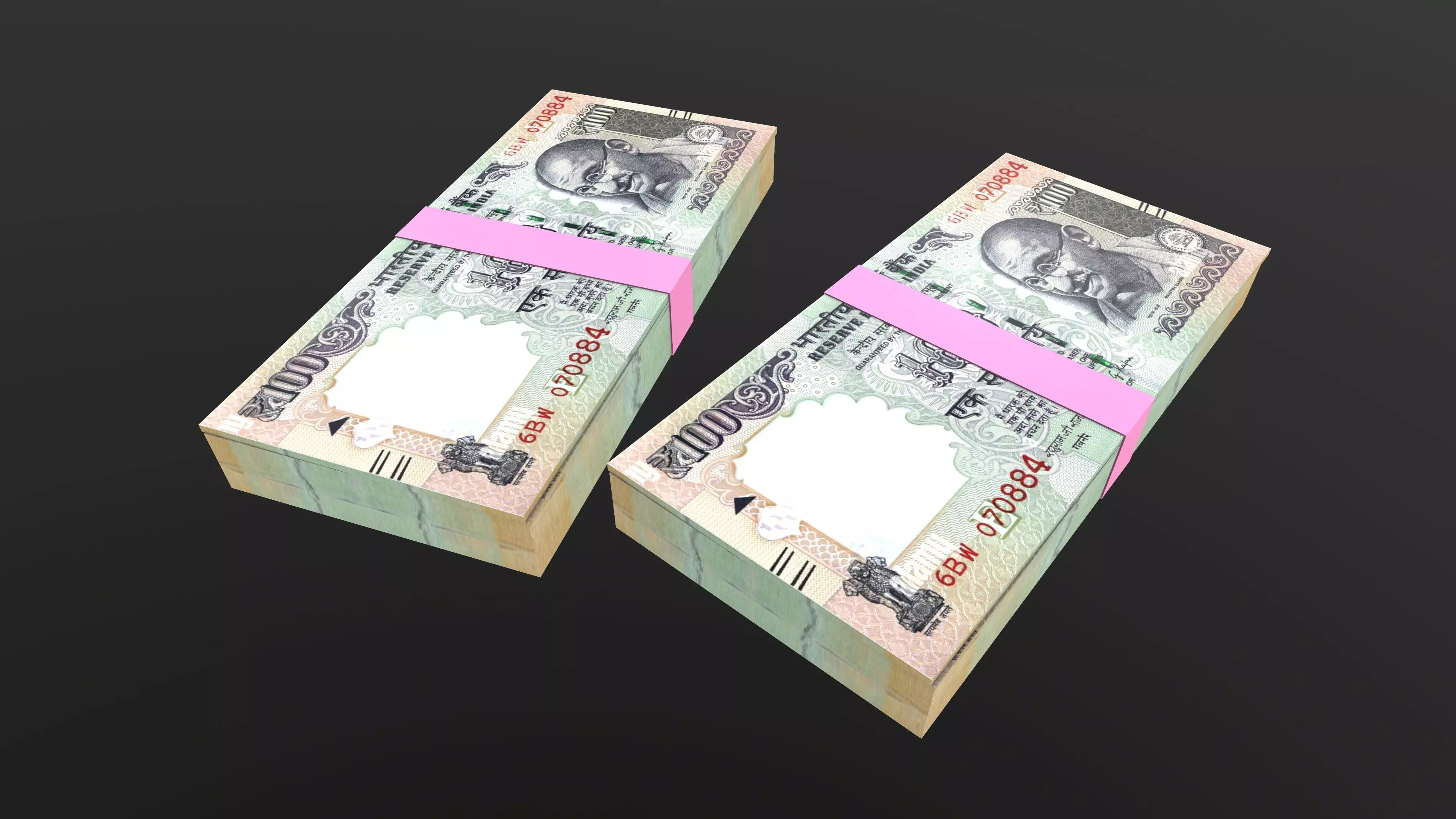Indian 100 Note Currency Bundle AR VR PBR Low-poly 3D model_0