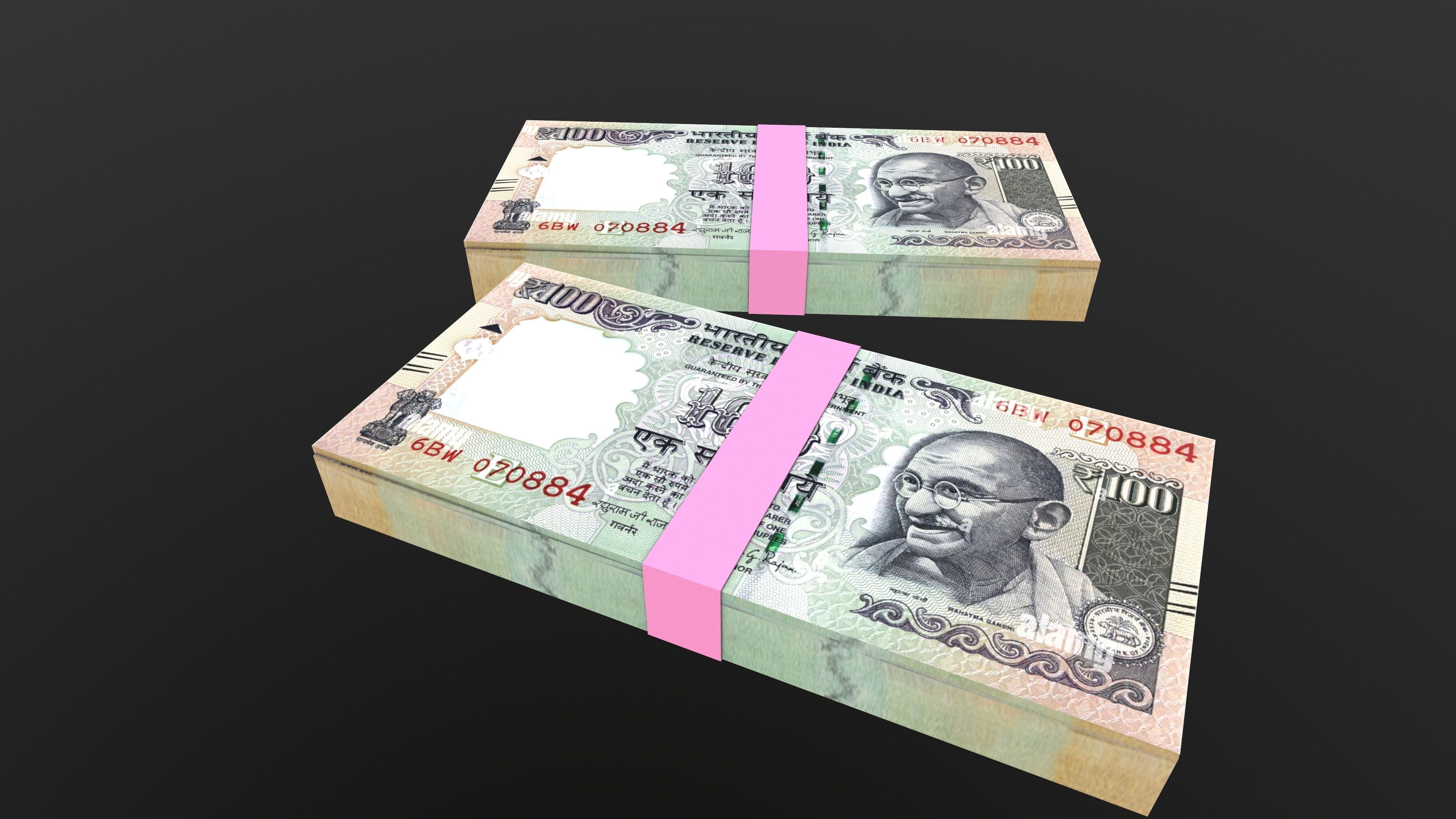 Indian 100 Note Currency Bundle AR VR PBR Low-poly 3D model_5
