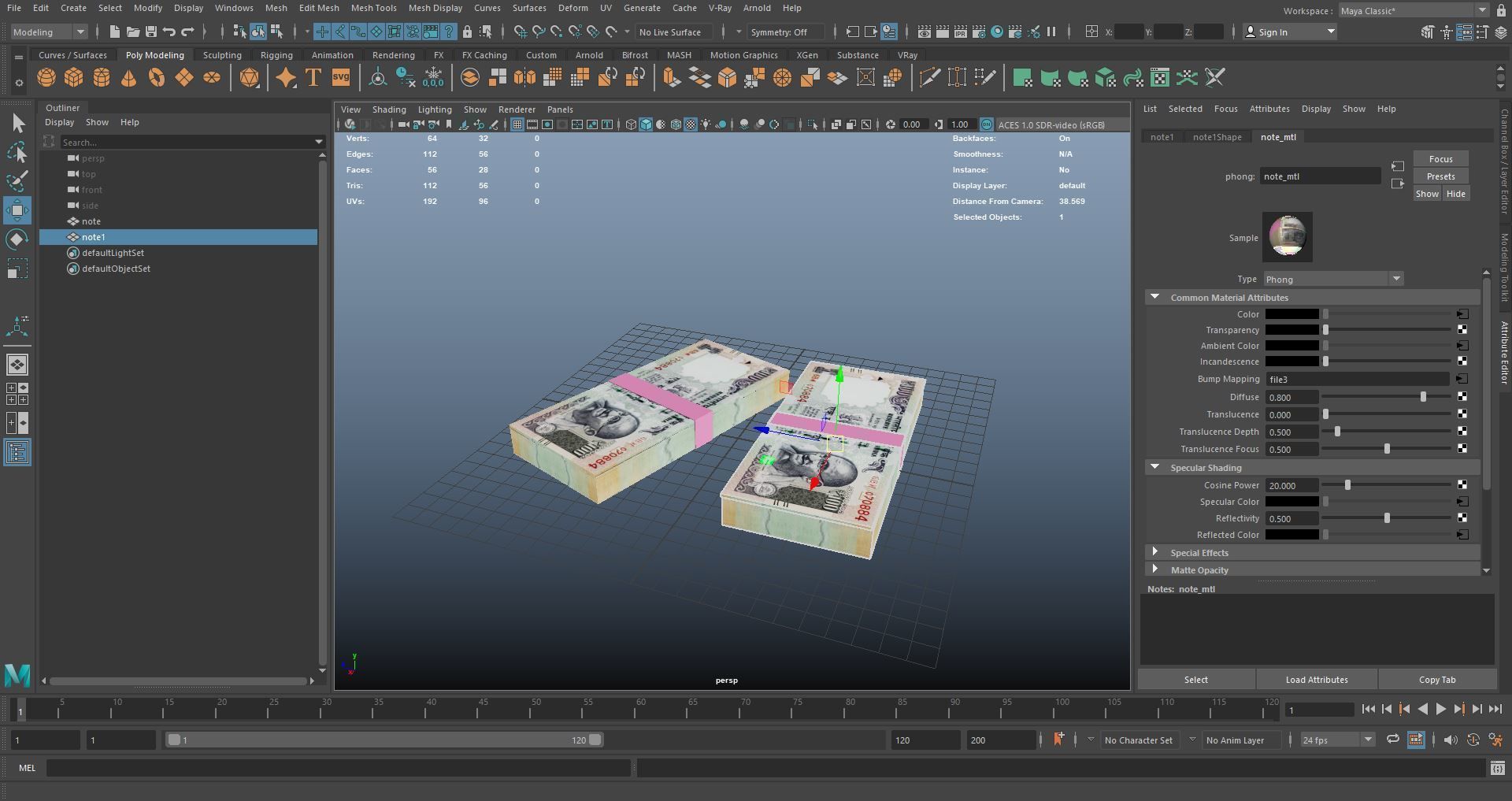 Indian 100 Note Currency Bundle AR VR PBR Low-poly 3D model_15