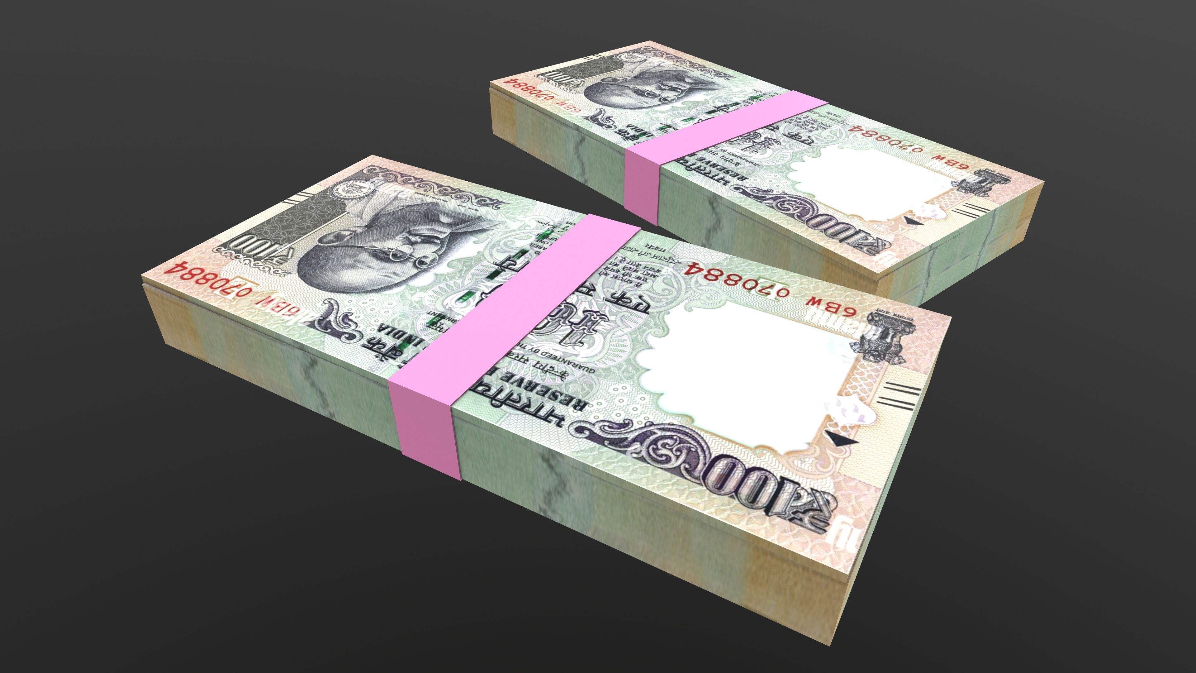 Indian 100 Note Currency Bundle AR VR PBR Low-poly 3D model_11