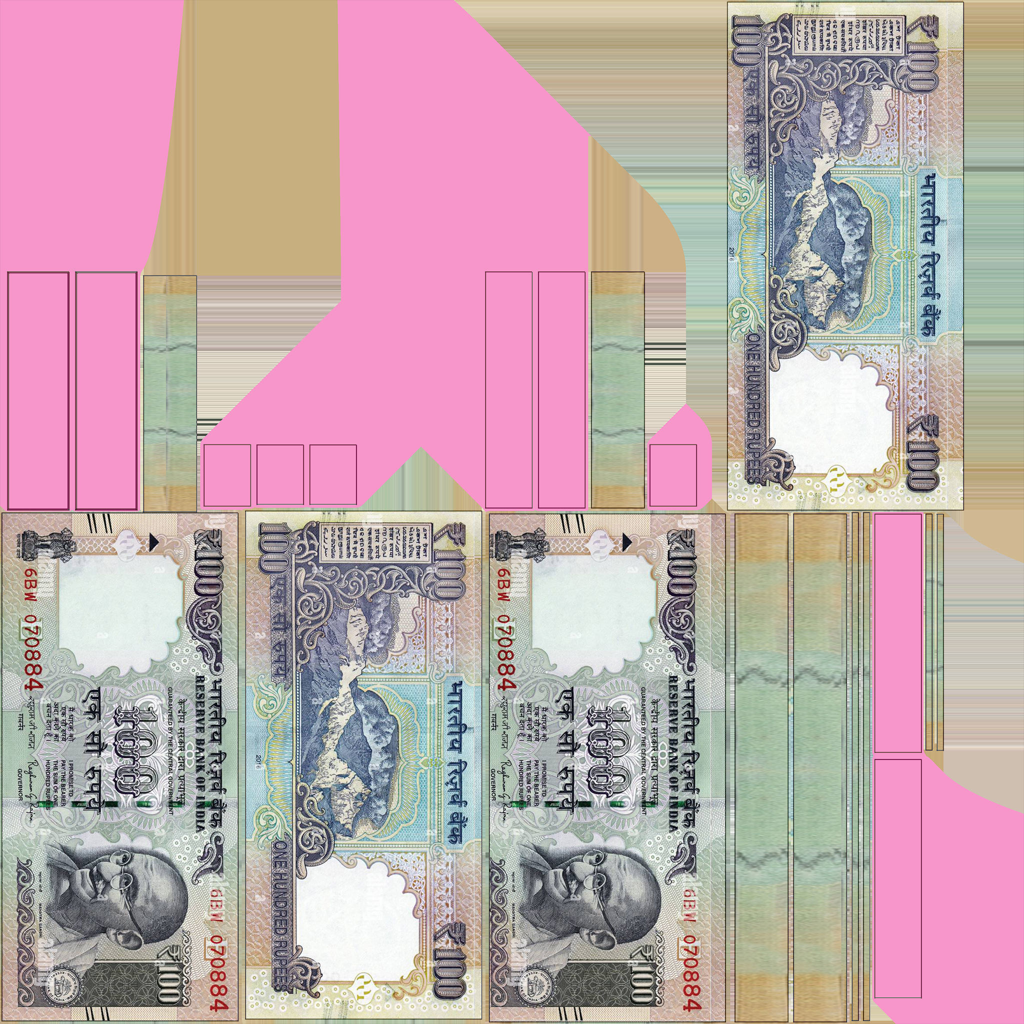 Indian 100 Note Currency Bundle AR VR PBR Low-poly 3D model_14