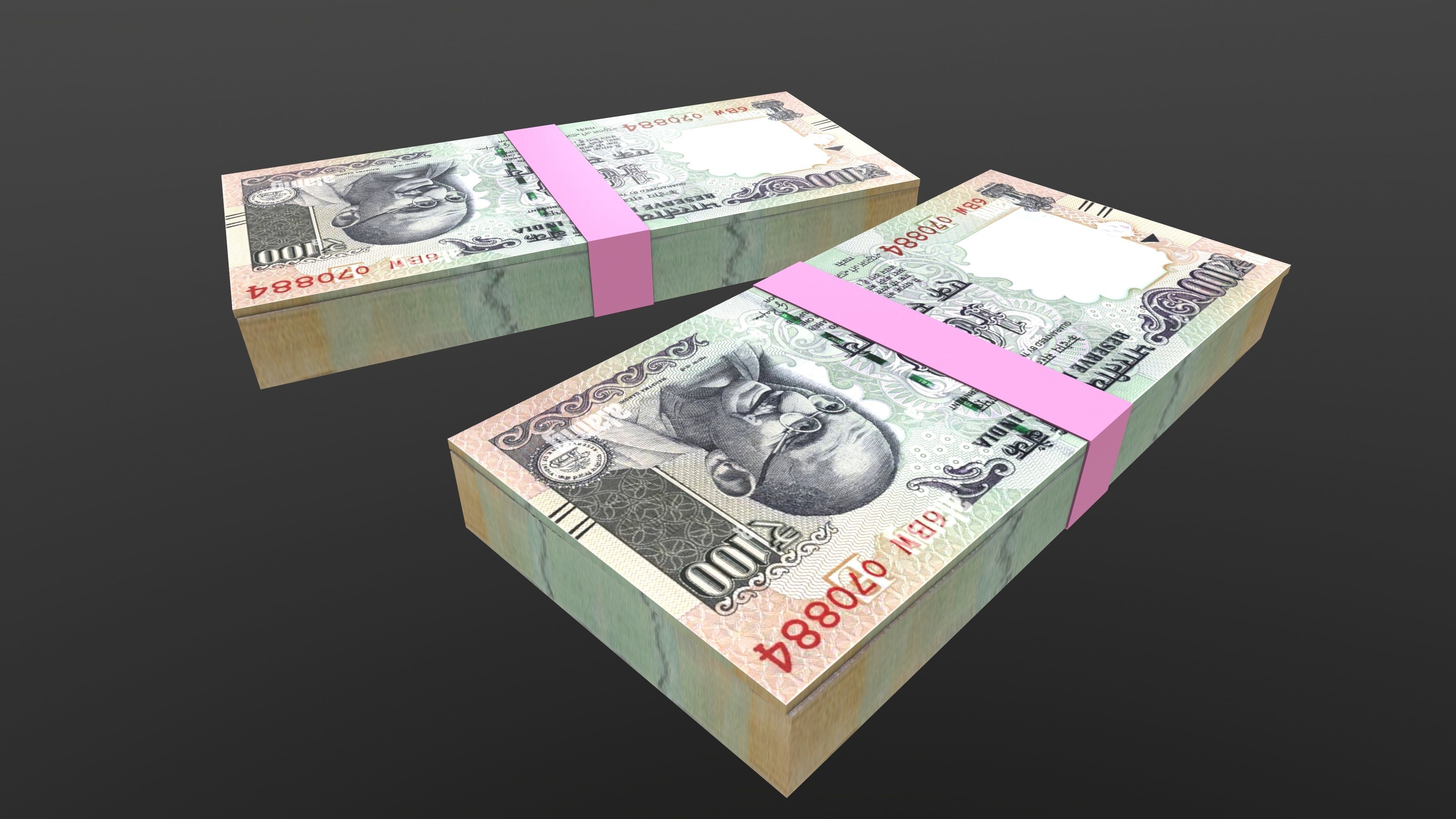Indian 100 Note Currency Bundle AR VR PBR Low-poly 3D model_9