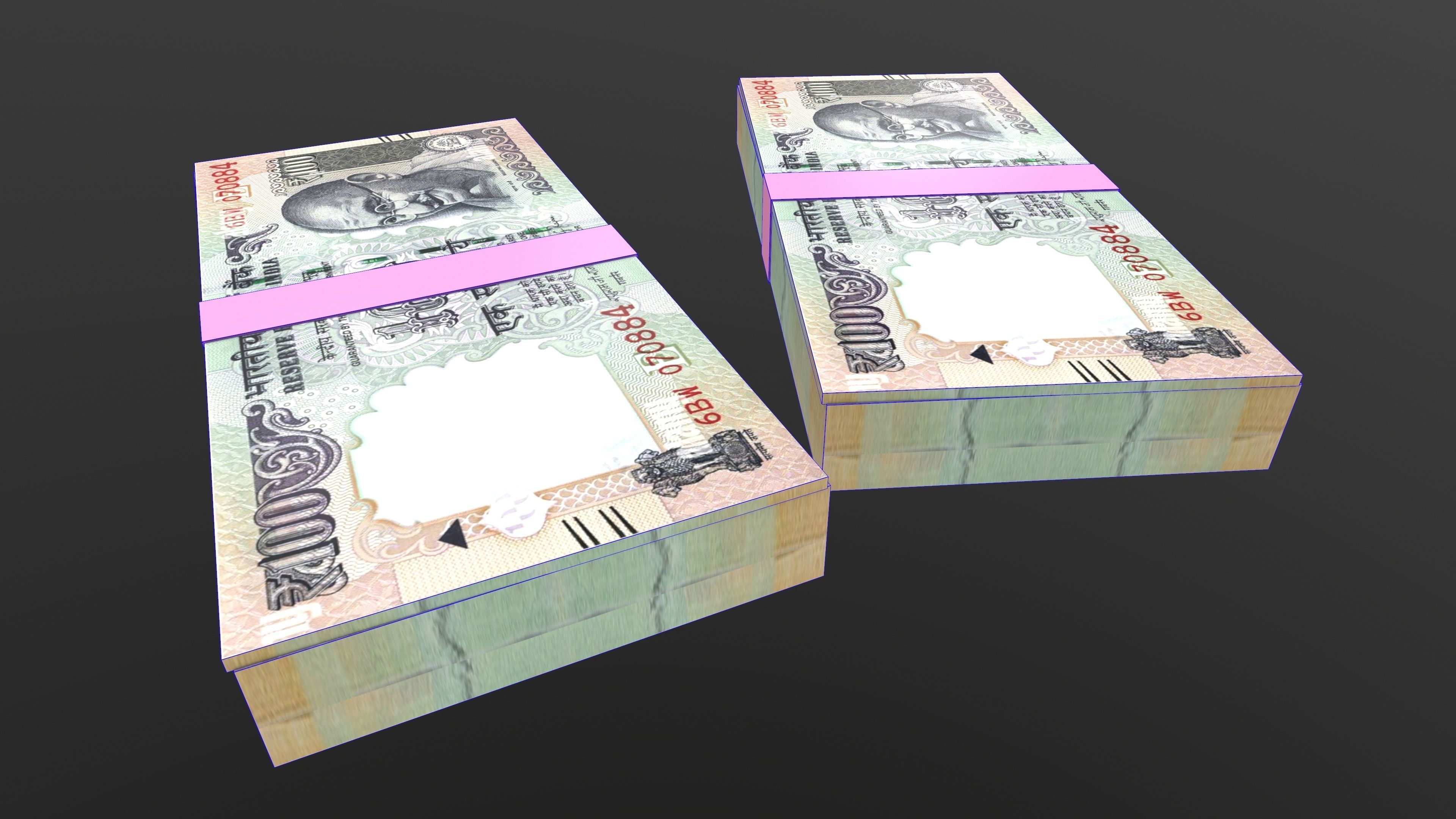 Indian 100 Note Currency Bundle AR VR PBR Low-poly 3D model_13