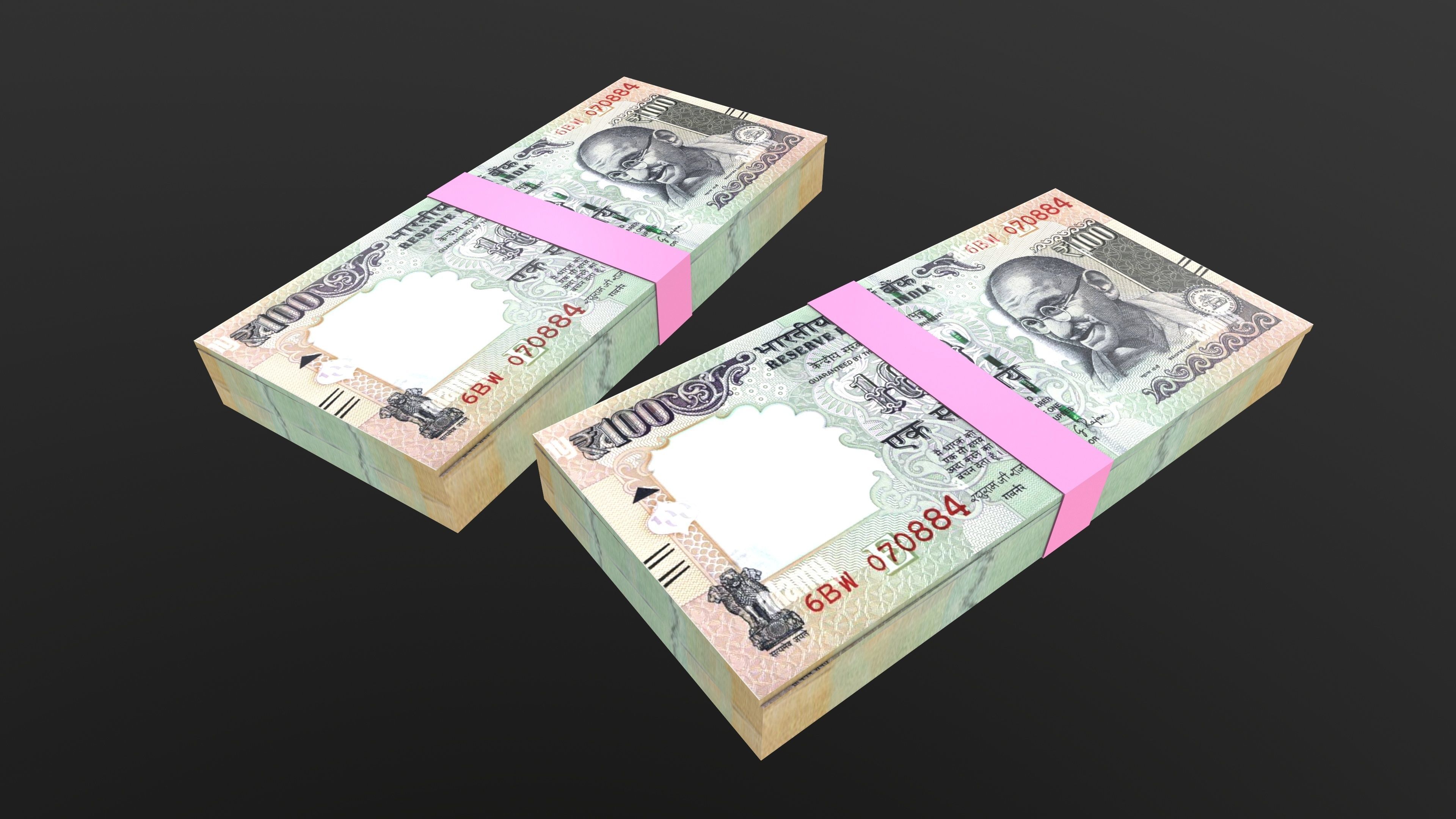 Indian 100 Note Currency Bundle AR VR PBR Low-poly 3D model_2