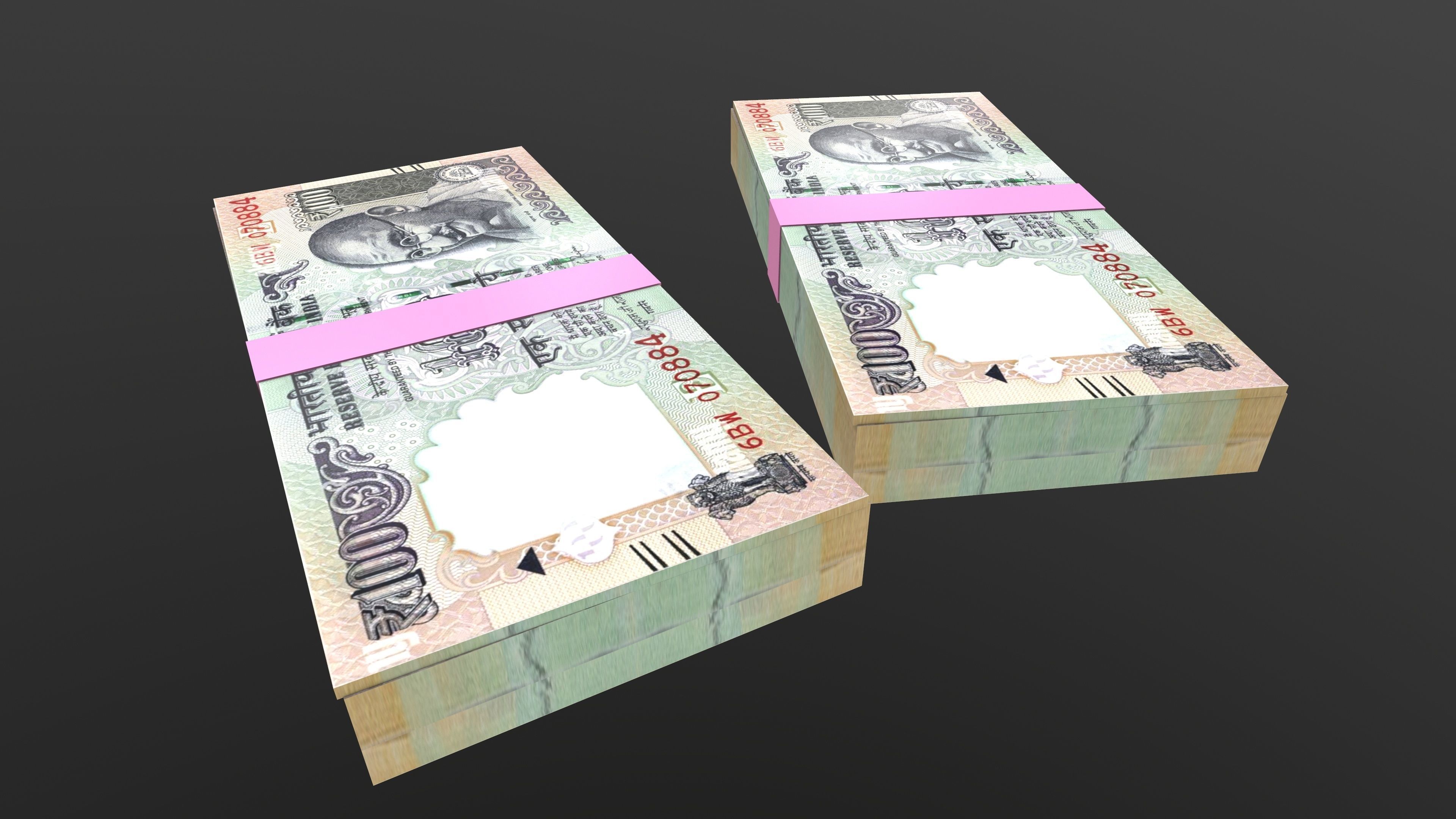 Indian 100 Note Currency Bundle AR VR PBR Low-poly 3D model_12