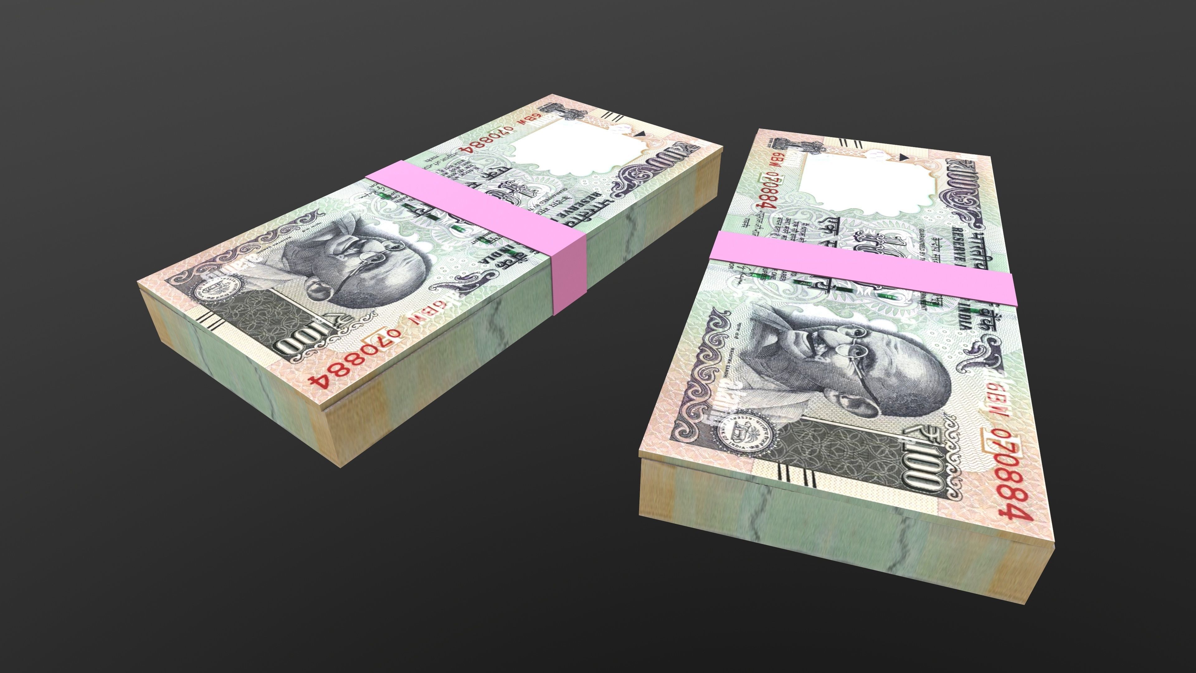 Indian 100 Note Currency Bundle AR VR PBR Low-poly 3D model_8