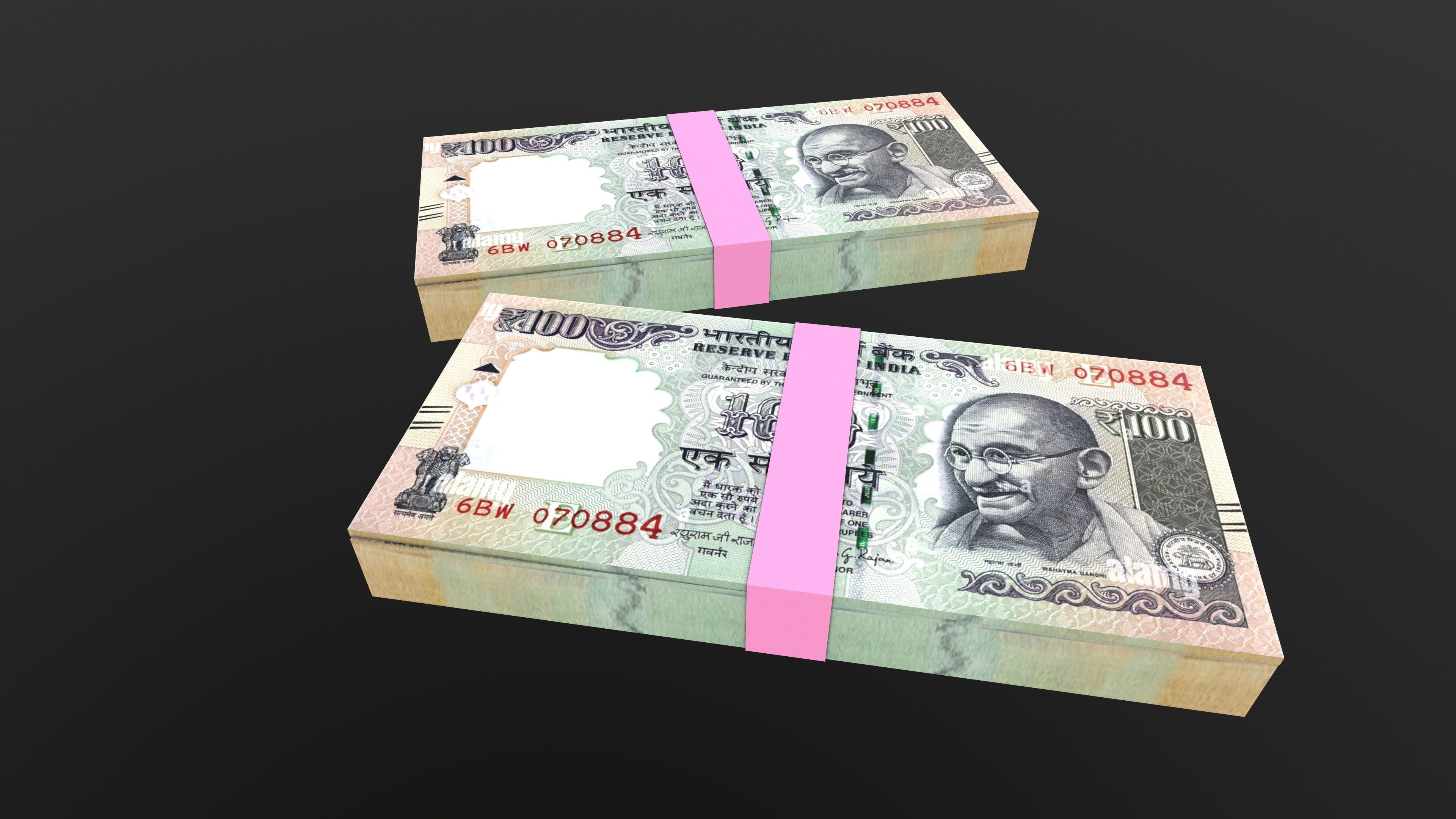 Indian 100 Note Currency Bundle AR VR PBR Low-poly 3D model_4